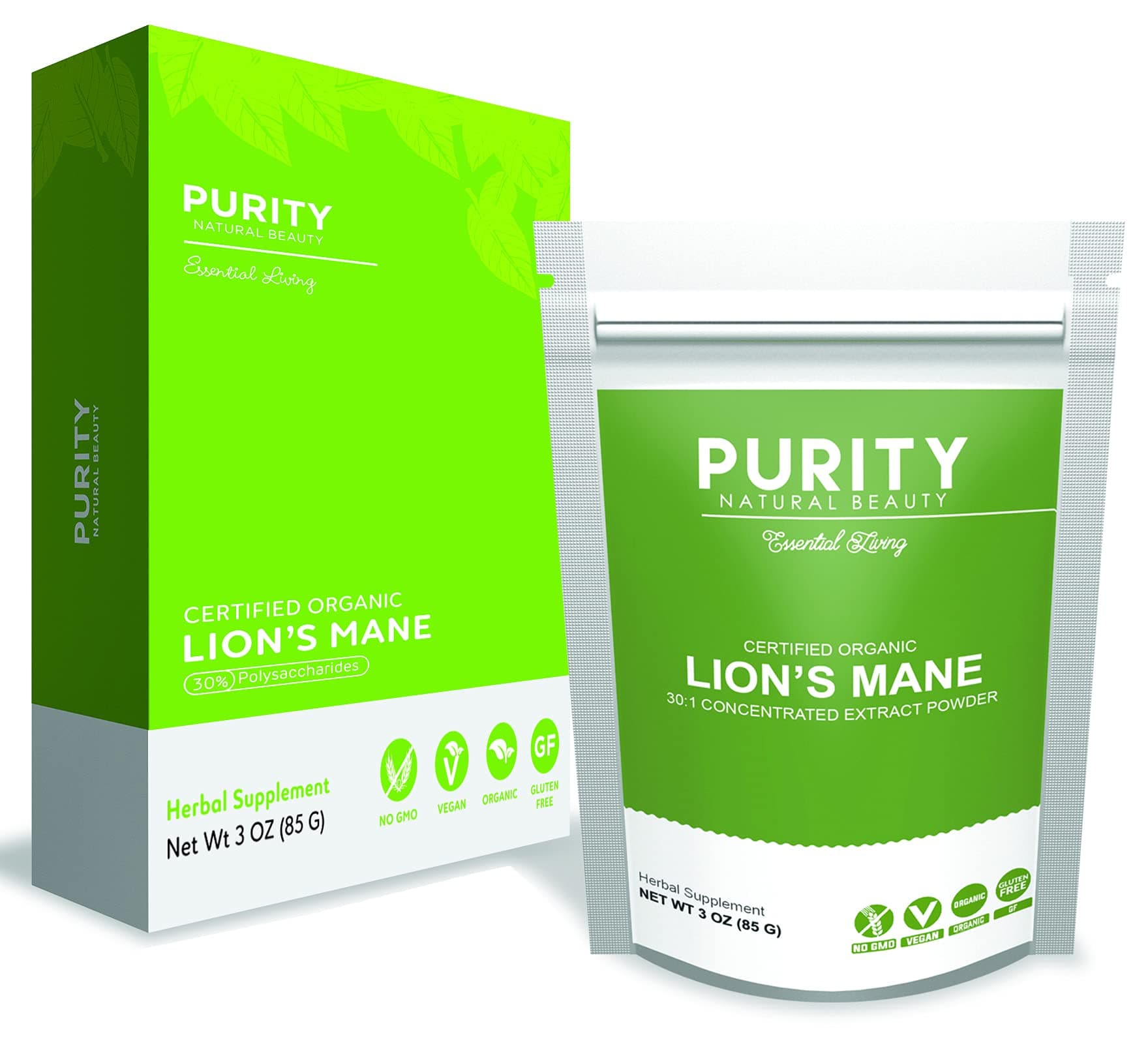 Organic Lions Mane Mushroom Powder - Memory Supplement for Brain (50:1 Extract) - Support Natural Energy, Nervous System, Stress Relief, Cognitive Health, Focus and Antioxidant (Pack of 1)