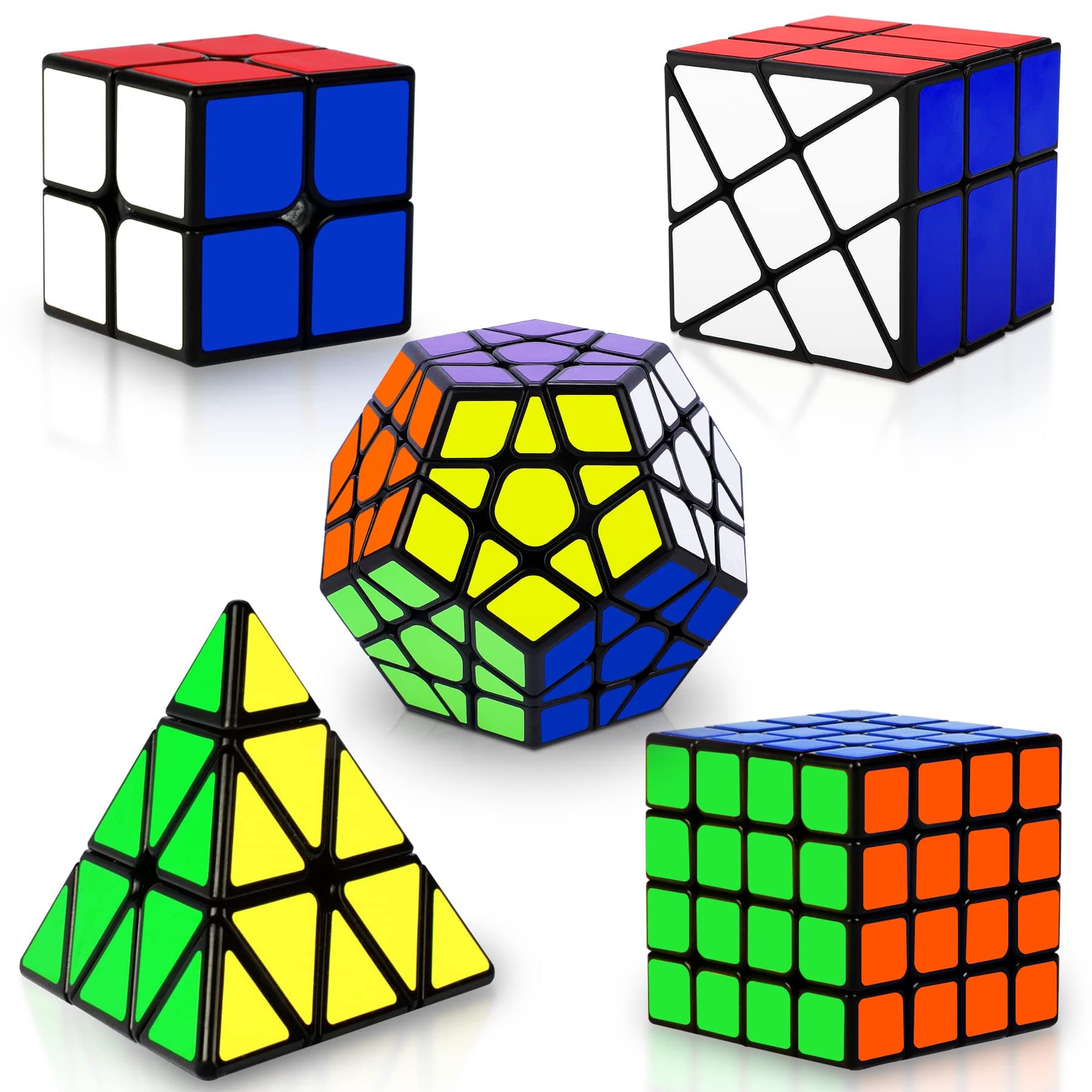 5 Pack Speed Magic Cubes, Magic Speed Cube Set 2x2 4x4 Fenghuolun Pyraminx Pyramid Megaminx Fenghuolun Puzzle Cube Toy for Children & Adults 8 Years & Up