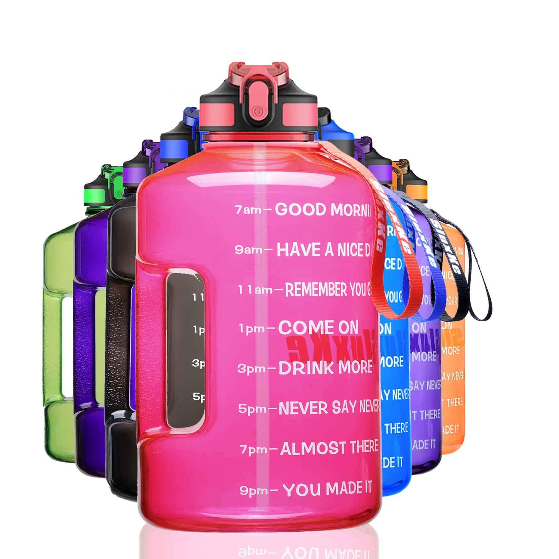 SLUXKE Gallon Water Bottle with Straw and Time Marker, 74oz BPA Free Big Water Jug with Strong Handle, Leakproof Pop Up Daily Water Intake Bottle Pink