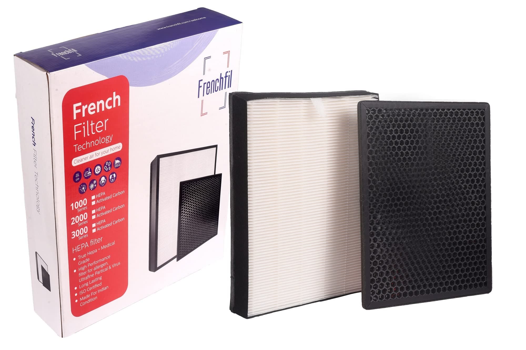FRENCHFILFlu Protected Compatible Set For (Philips AC3256/ AC3257/AC3259 NanoProtect 3000 Series) True HEPA + CARBON Set Filter of Air Purifier, White and Black