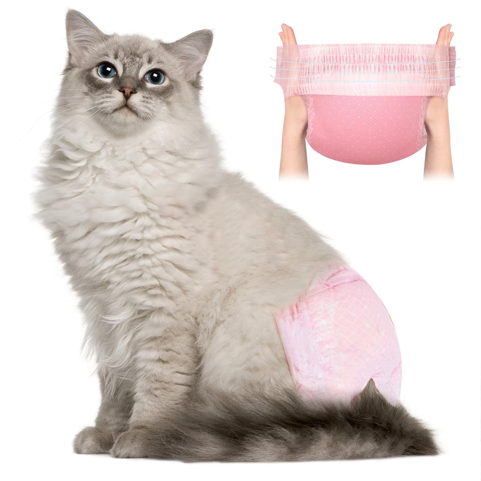 Ambreview Cat Diapers - Stretchy Waist Disposable Diapers, Super Absorbent & Leak-Proof for Cats (Pink, XS, 10)