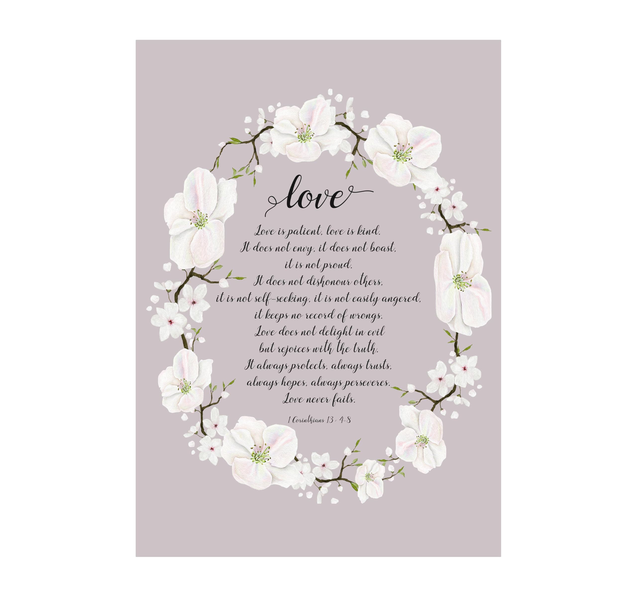 Crafty Cow Design 1 Corinthians 13 Poster, Love is Patient Love is Kind Print Wall Art, Christian Wedding Gifts Couple A4 UNFRAMED