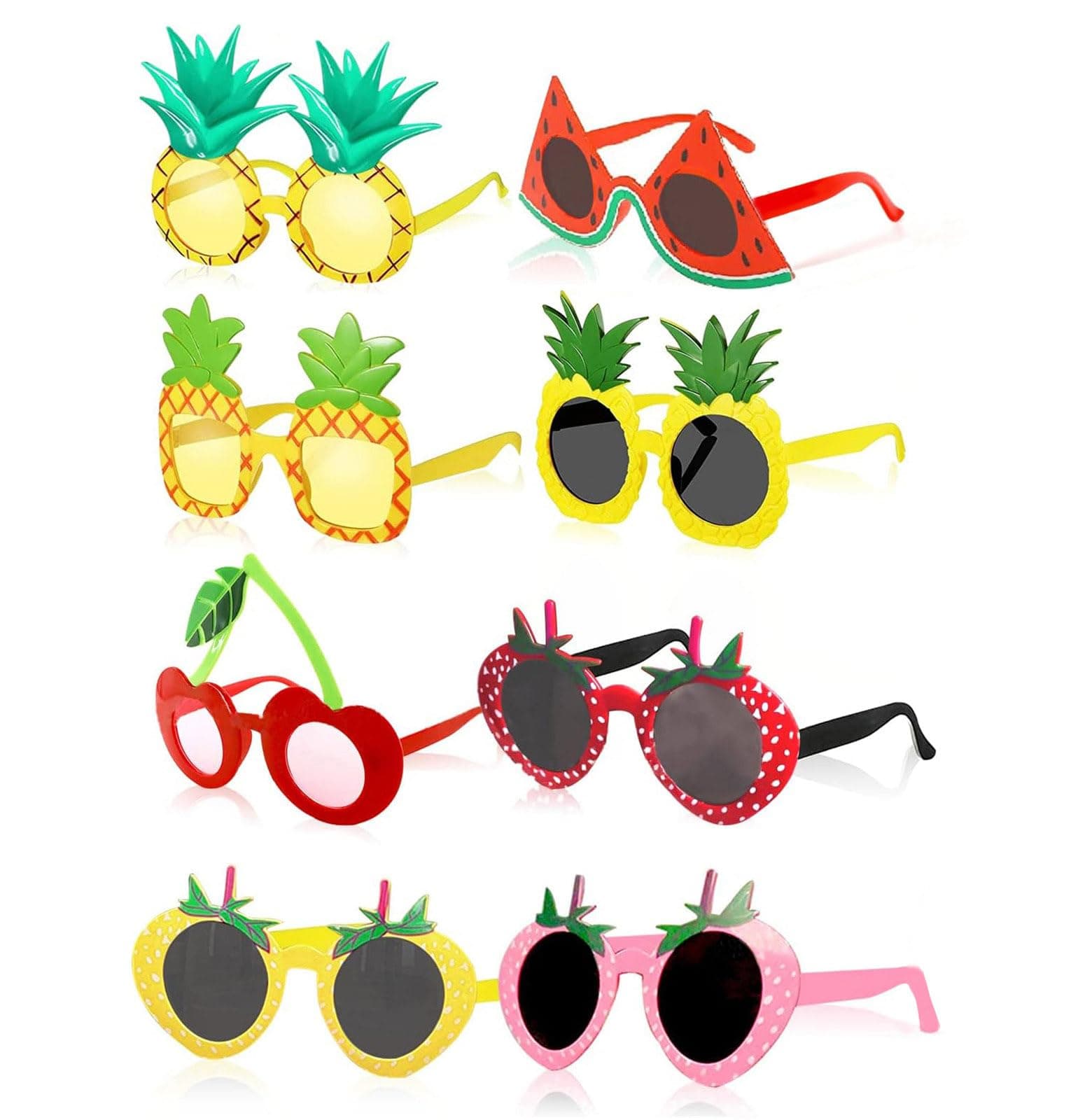HIPIHOM 8Pcs Fruit Eyeglasses Adult Kids Funny Sunglasses Dress Props for Hawaiian Beach Luau Theme Party Supplies