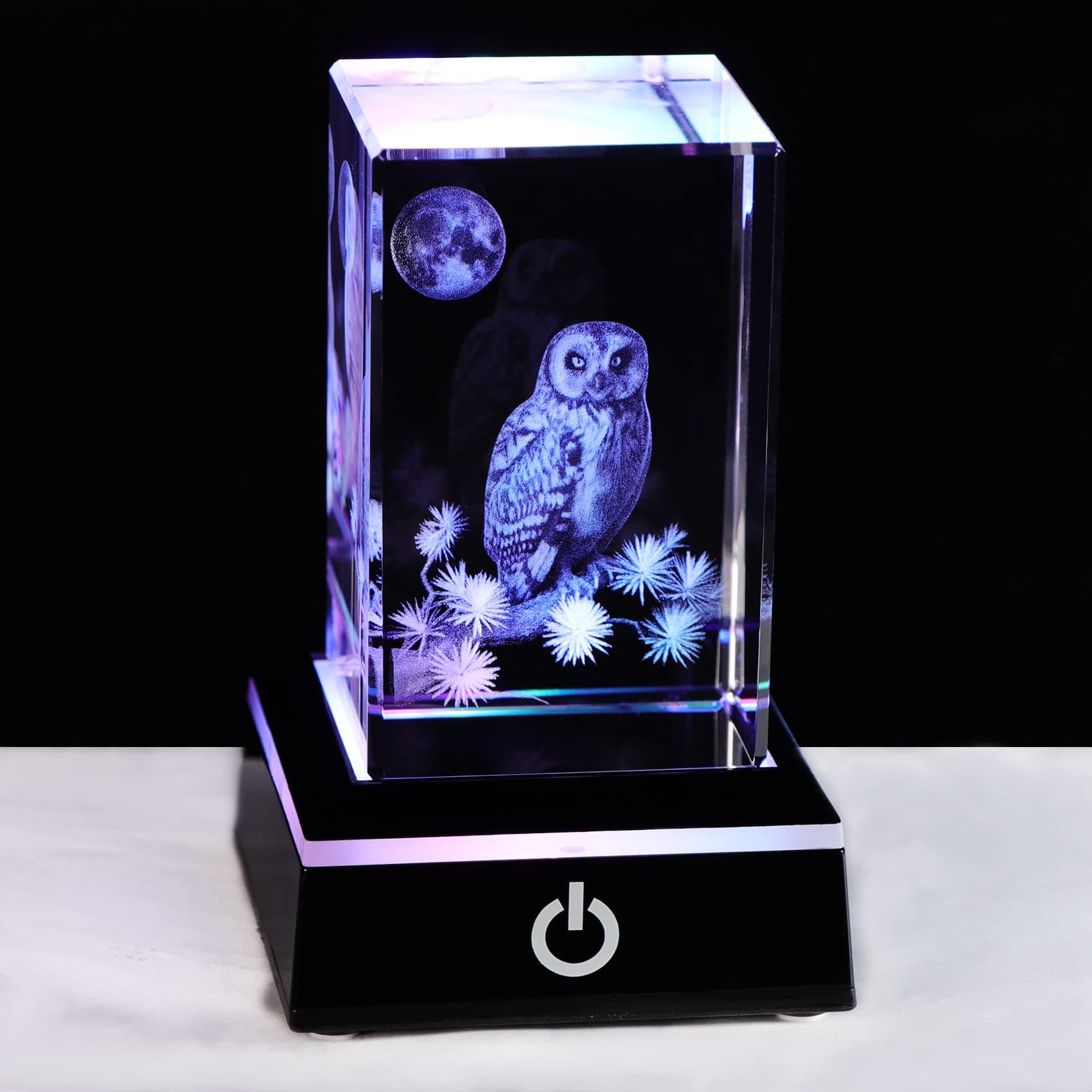 Ornalrist 3D Crystal Engraved Owl Figurines Ornaments Housewarming Gifts for Friends Glass Owl Decor with LED Stand Graduation Gifts