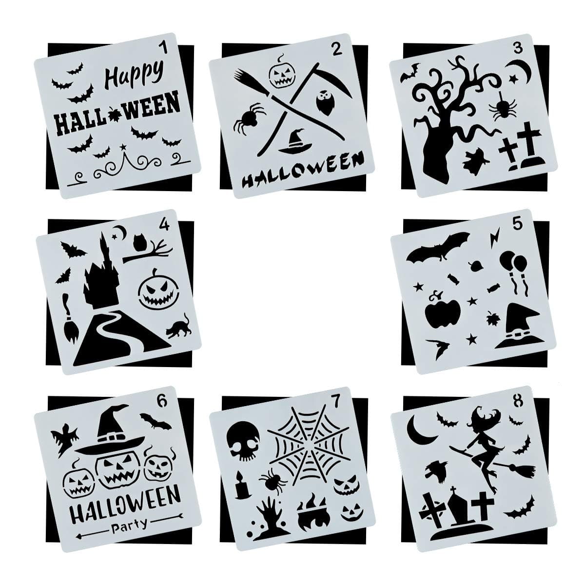 Halloween DIY Decorative Stencils Set of 8 Pack for Painting on Wood, Craft Cards Making, Human Body Painting, Home Decor