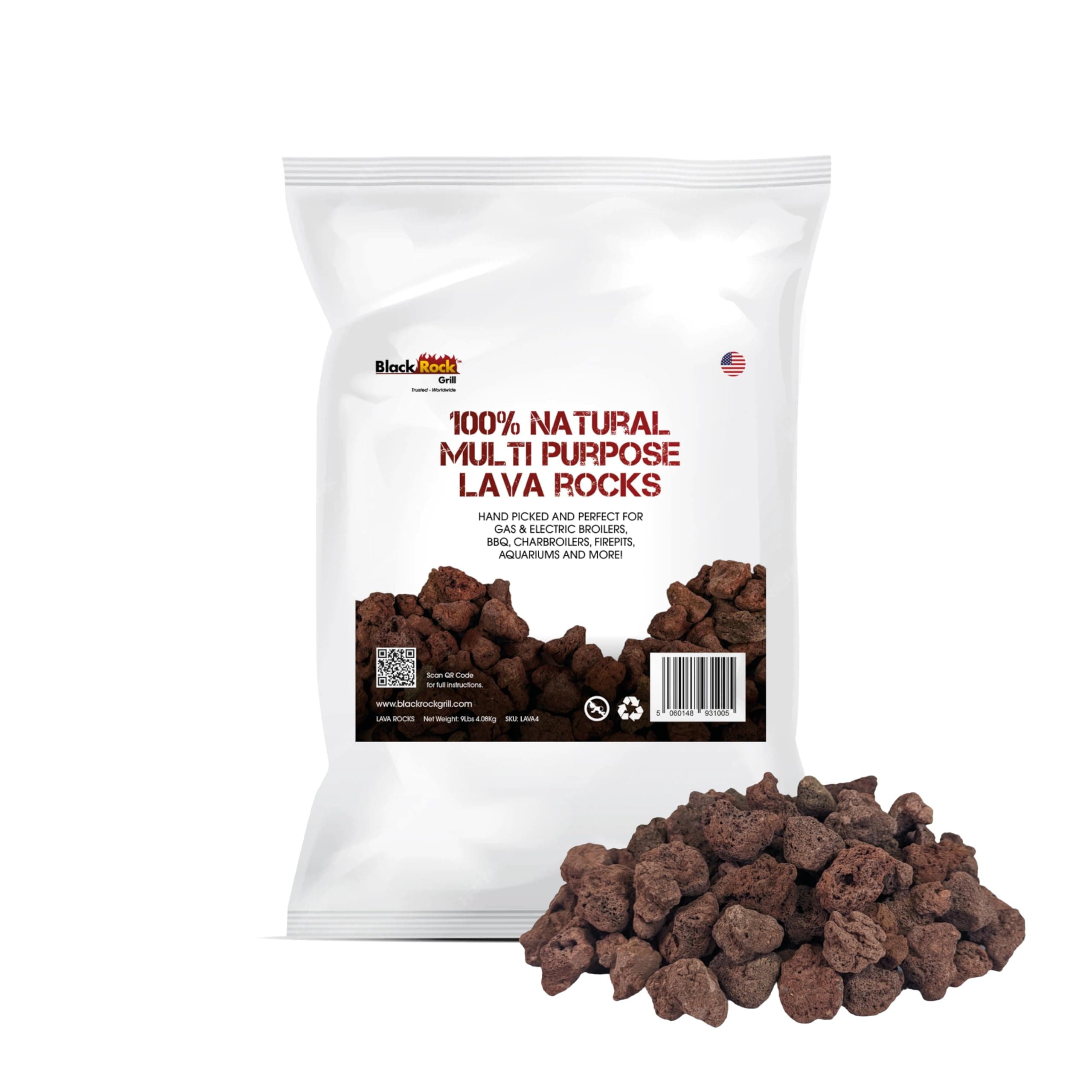 4KG Lava Rocks for Gas BBQ, Fire pit, Aquarium, Chiminea (8.8 lbs (4 kg)