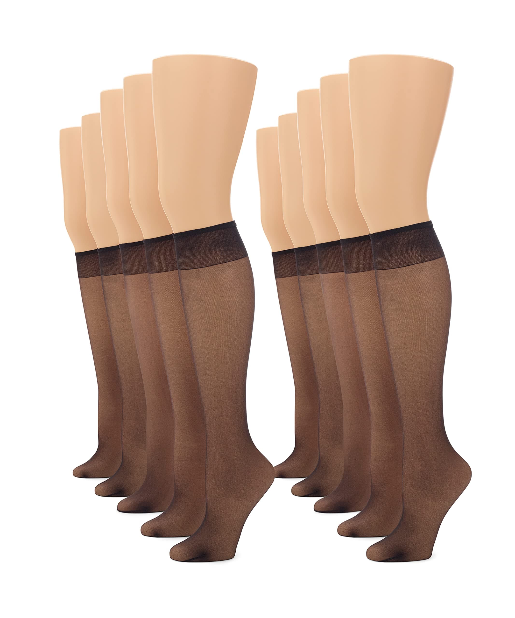 No Nonsense Women's Value Pack Knee High Pantyhose Sheer Toe 10 Pairs