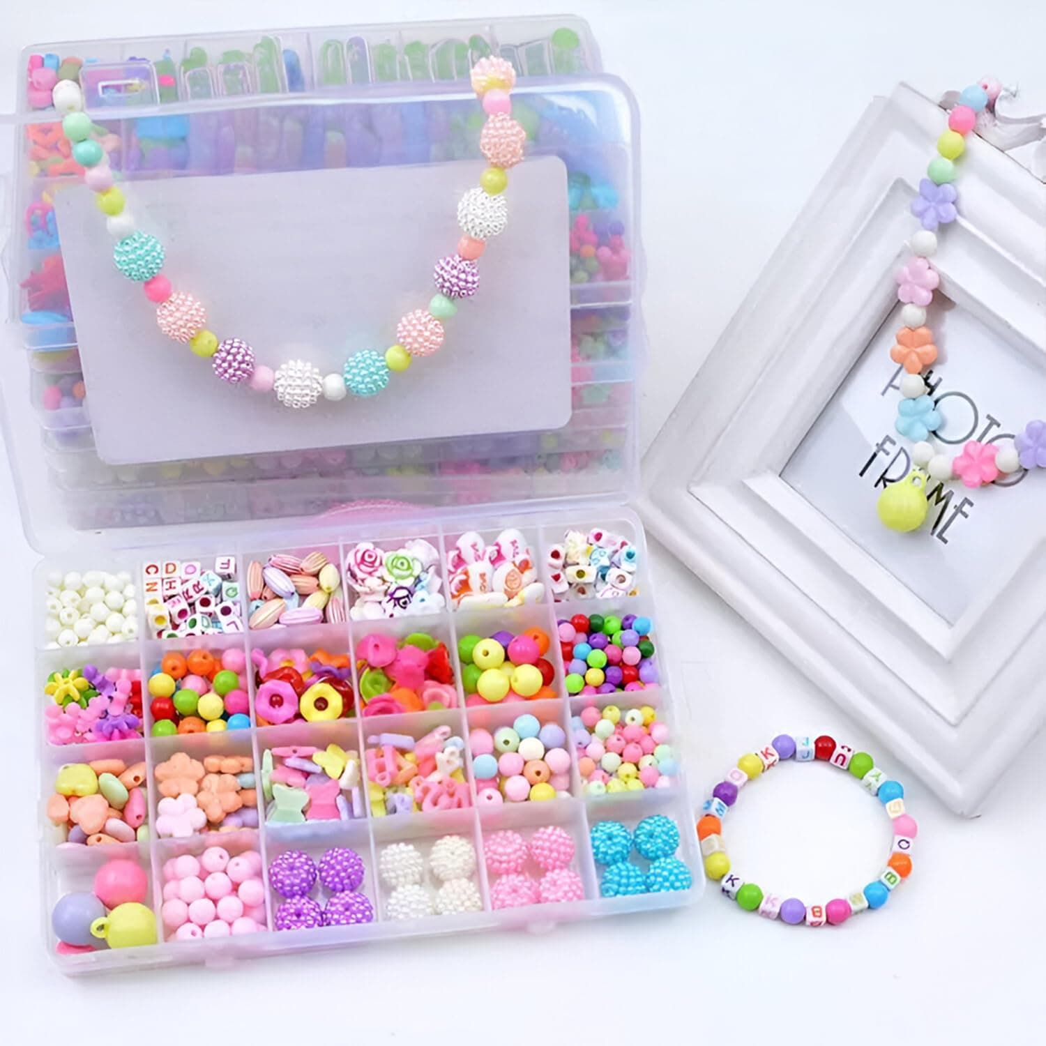 SYGA Plastic Beads for Kids Crafts Children's Jewelry Making Kit DIY Bracelets Necklace Hairband and Rings Craft Kits Birthday for 4, 5, 6, 7-Year-Old Little Girls(DIYBeadsSet-2) Multicolor