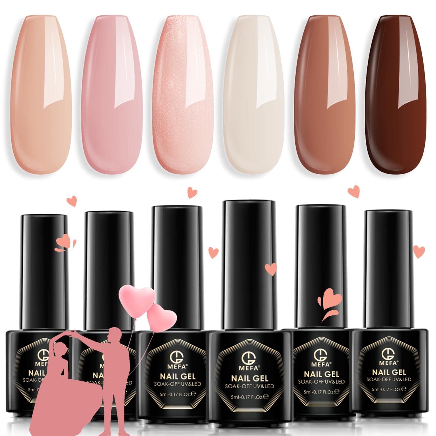 MEFANeutral Gel Nail Polish Set - 6 Colors Coffee Brown Glitter Skin Tones Gel Nail Polish Kit All Seasons Nude Pink Soak Off LED Gel Polish Manicure Kit Popular French Nail Art DIY Salon Home Gifts
