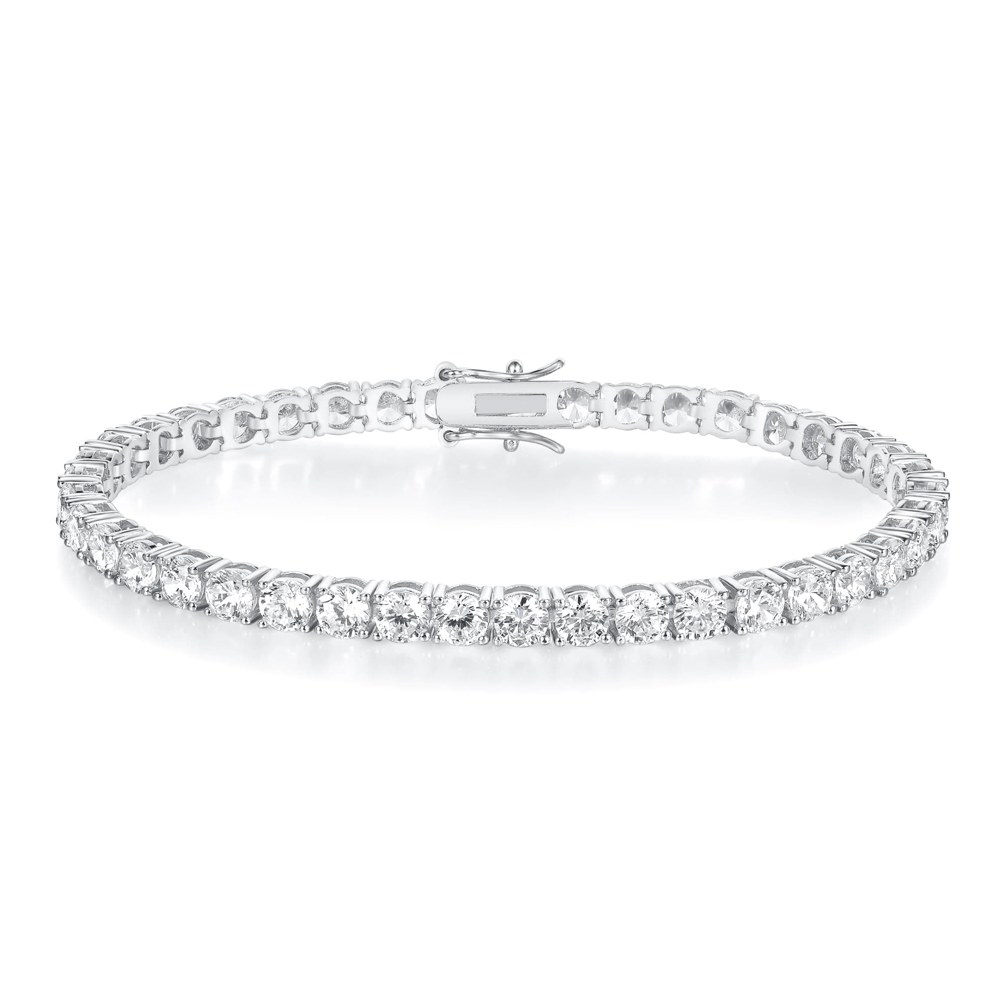 GMESME 18K White Gold Plated 4.0 Round Cubic Zirconia Classic Tennis Bracelet 6/6.5/7/7.5/8/8.5/9 Inch