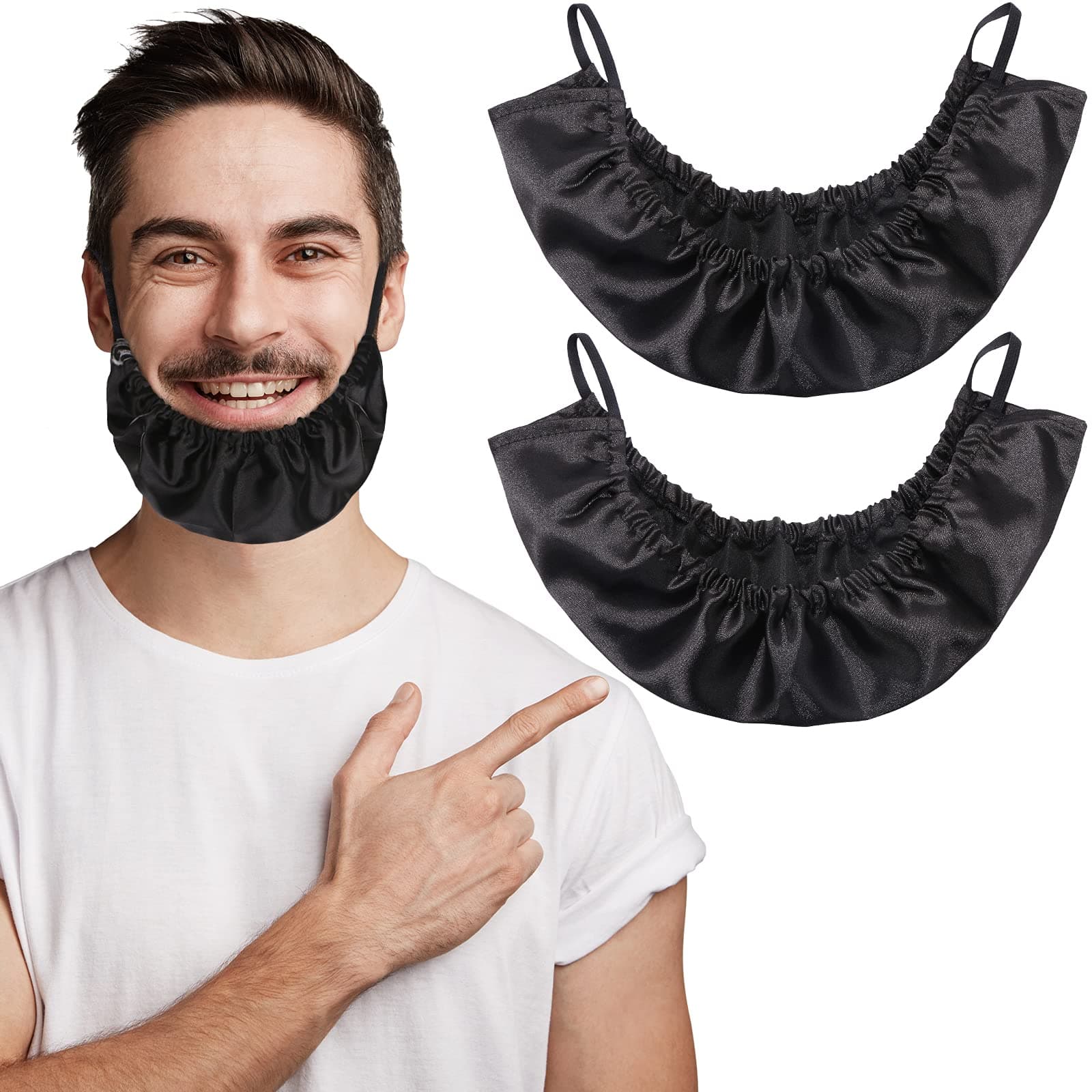 Beard Bandana, 2 Pack Men Beard Bib Black Beard Covers Soft Comfortable and Silky Satin Facial Hair Apron Guard Bonnet Rag Man Bedtime Bib Beard Cap Ear Beard Bandana