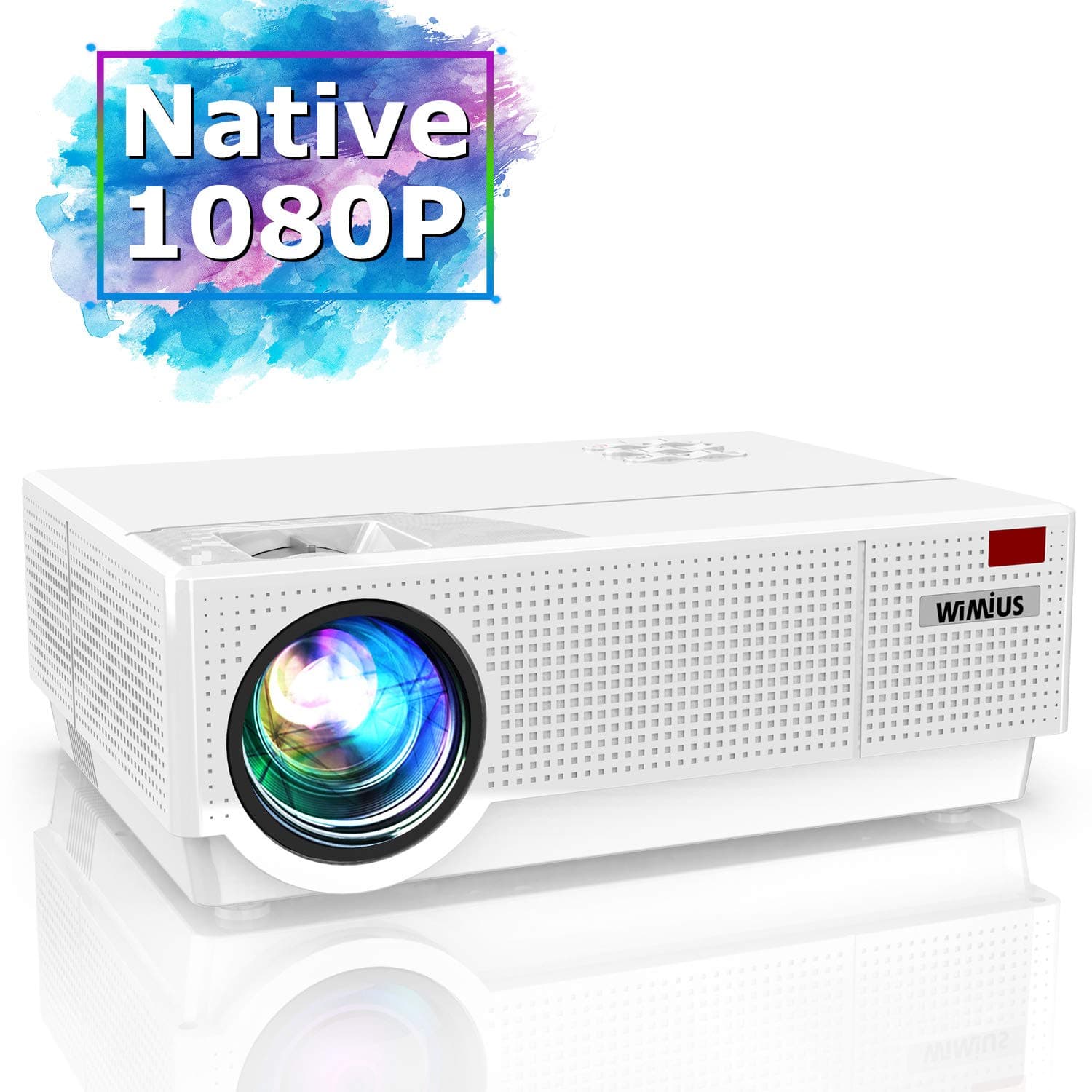 Projector, WiMiUS 6800 1920x 1080P Native Full HD Video Projector, ±50° 4D Digital Keystone Correction Support 4K 300’’ LCD LED Projector Compatible with Smartphone,PC,TV Box,PS4