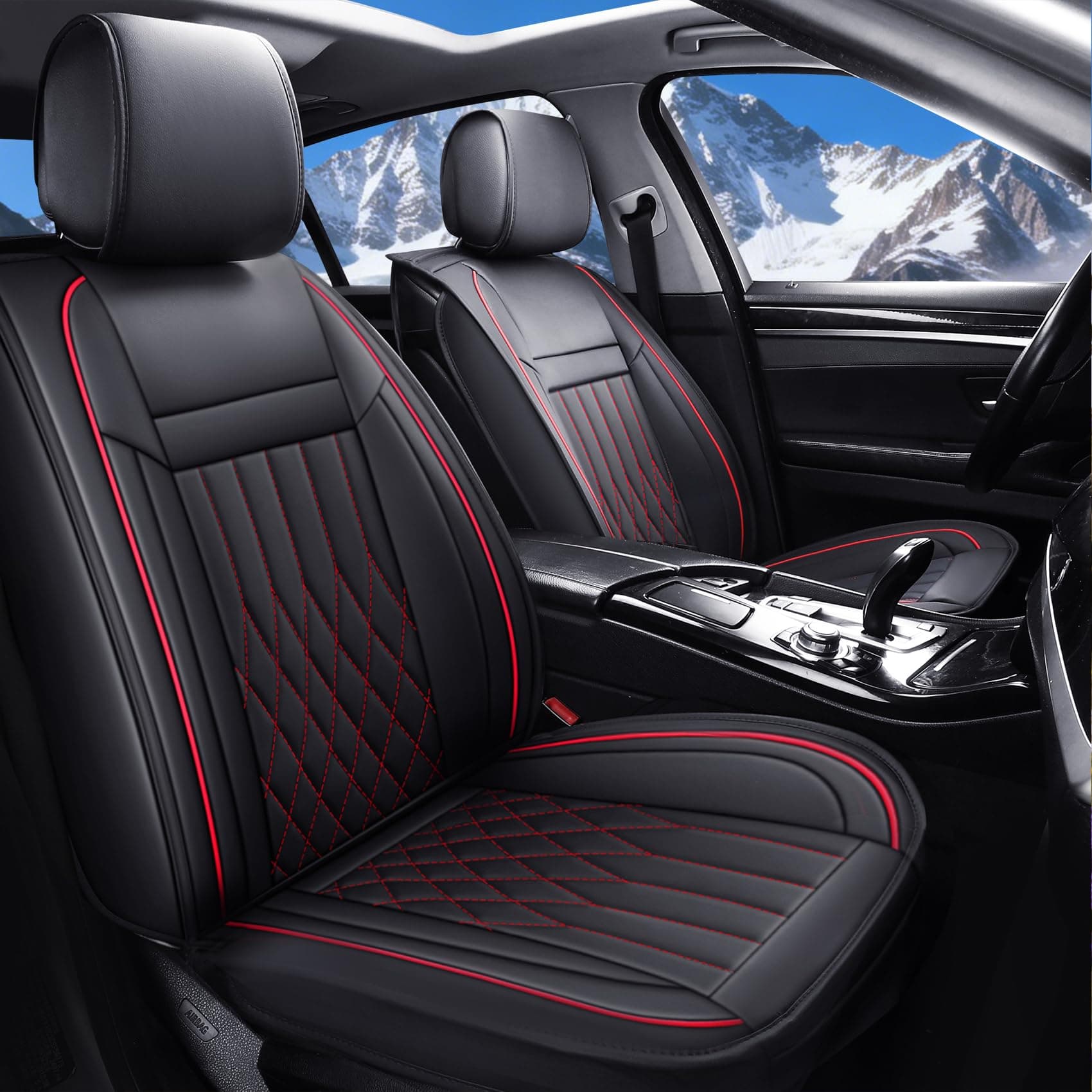 Aierxuan Car Seat Covers Full Set Universal Fit for Honda Civic Accord, Toyota Camry Prius Rav4 Corolla, Kia, Lexus, Nissan, Mazda, Jeep Cherokee and Most Cars, with Waterproof Leather (Black and Red)