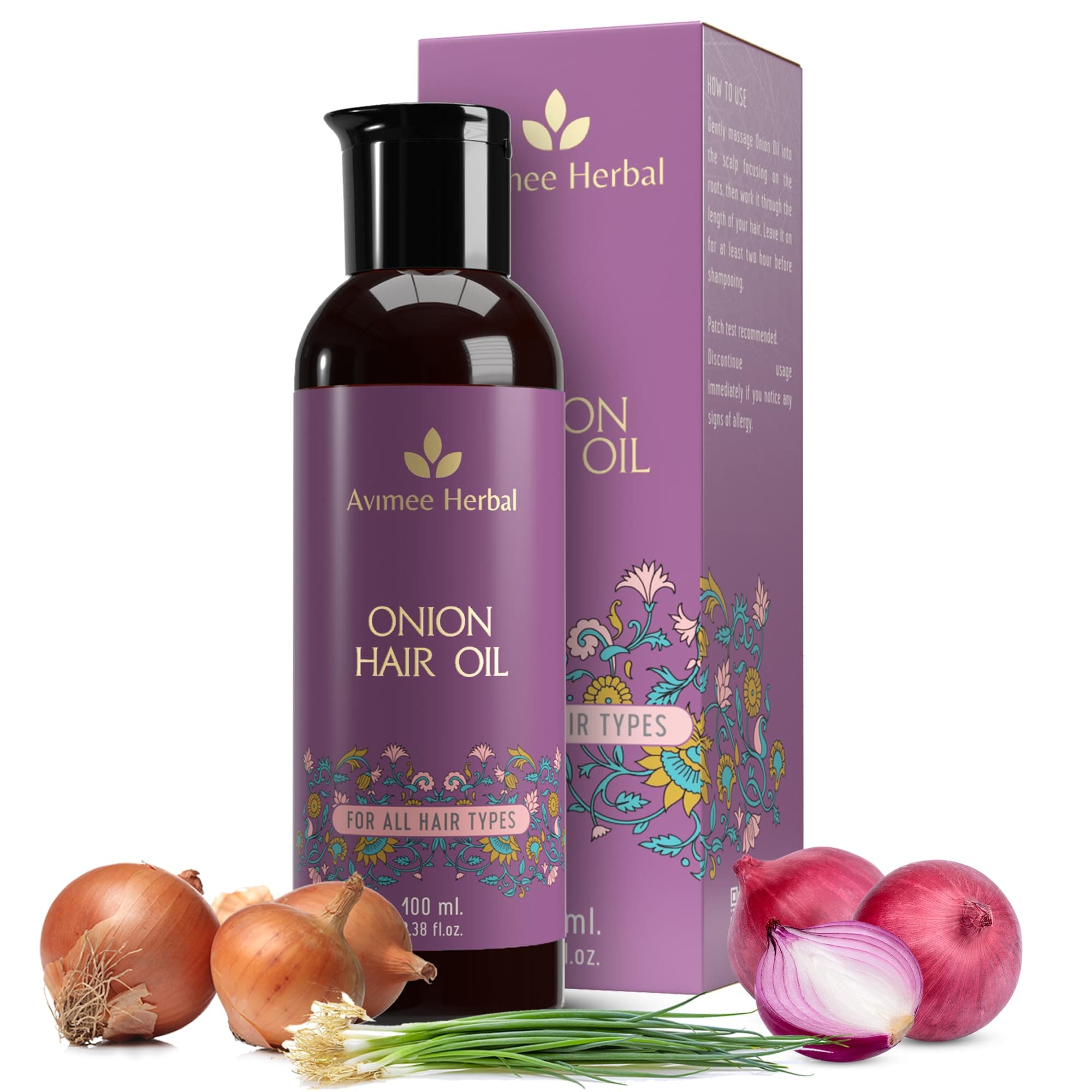 AVIMEE HERBALKeshpallav Onion Hair Oil | For Long & Strong Hair | With Red, Black, Yellow & Green Onion Seed Oil | Mineral Oil & Fragrance Free | 100 ml