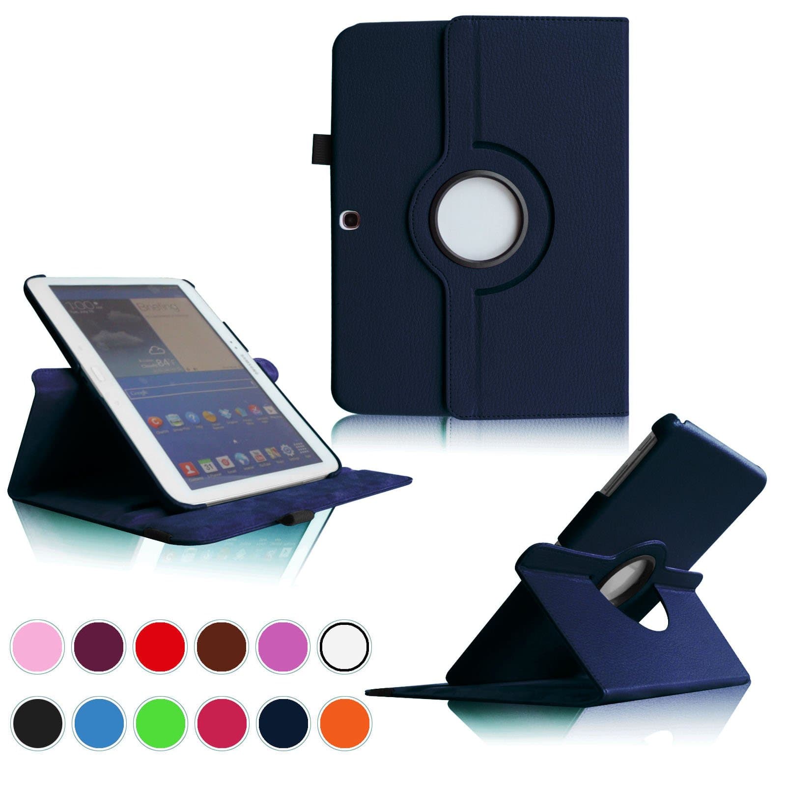 Intellishop Online (NAVY) 360 Rotating PU Leather Stand Case Magnetic Wake/Sleep Cover for Samsung Galaxy Tab 3 10.1 GT-5210 10.1-Inch Tablet