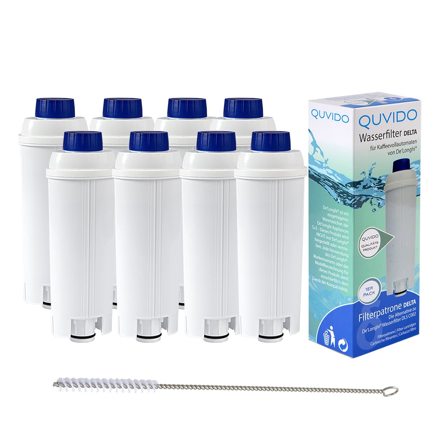 8 x QUVIDO Delta QUVIDO Water Filter for Delonghi Coffee Machine + Cleaning Brush