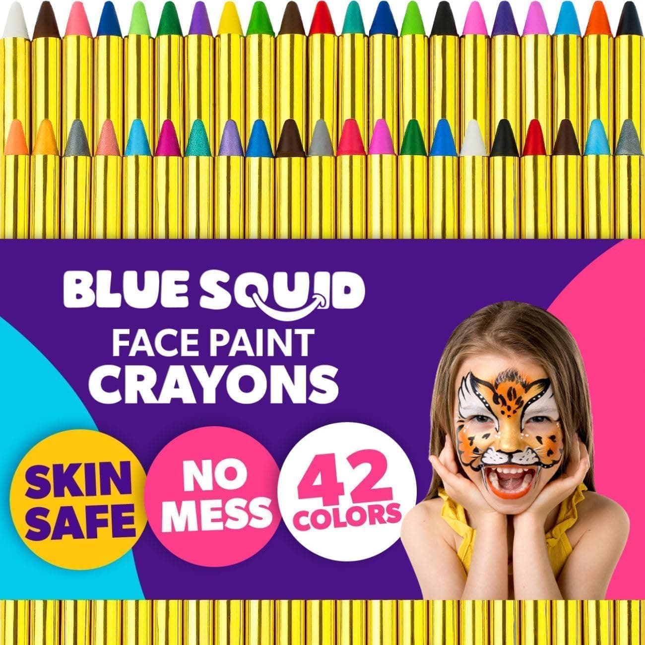 Blue Squid Face Paint Crayons for Kids, 30 Jumbo 3.25" Face & Body Painting Makeup Crayons, Safe for Sensitive Skin, 6 Metallic & 24 Classic Colors, Great for Birthday Party