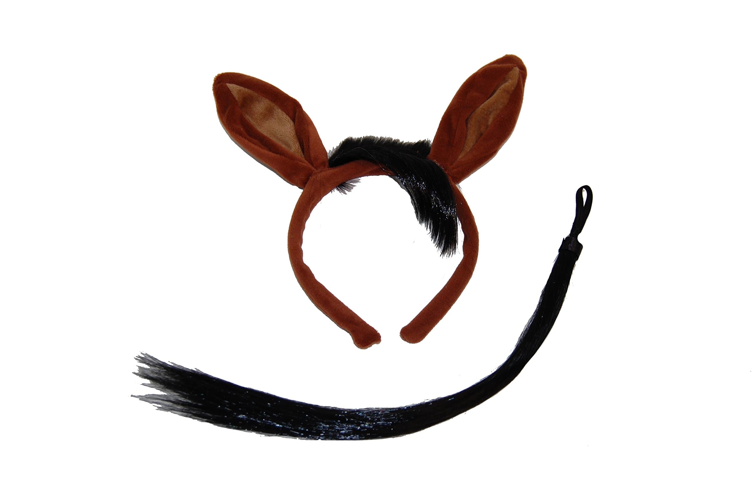 GIZZY® Adults, Childrens Fancy Dress Horse Brown Ears on Head band & Tail Set