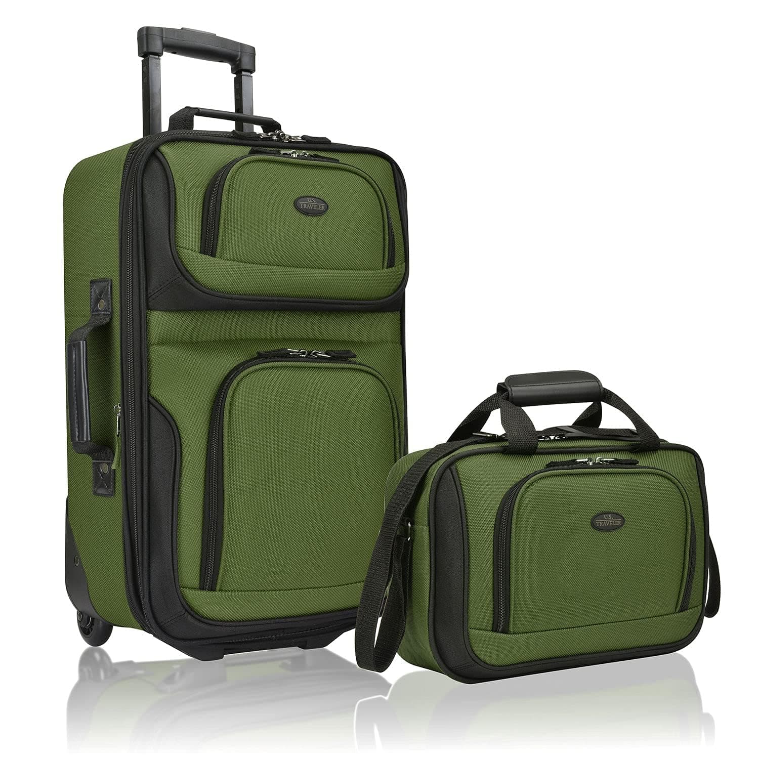 U.S. Traveler Rio Rugged Fabric Expandable Carry-on Luggage Set, Green, 2 Wheel, Rio Lightweight Carry-on Suitcase 20" Softside Expandable Design, Durable, Business and Travel