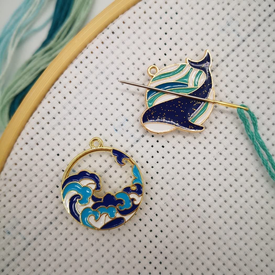 Dolphins and Waves Needle Minder Magnetic for Cross Stitch Embroidery, Cute Ocean Series Needle Nanny, Needlework and Embroidery Accessories(2 PCS)