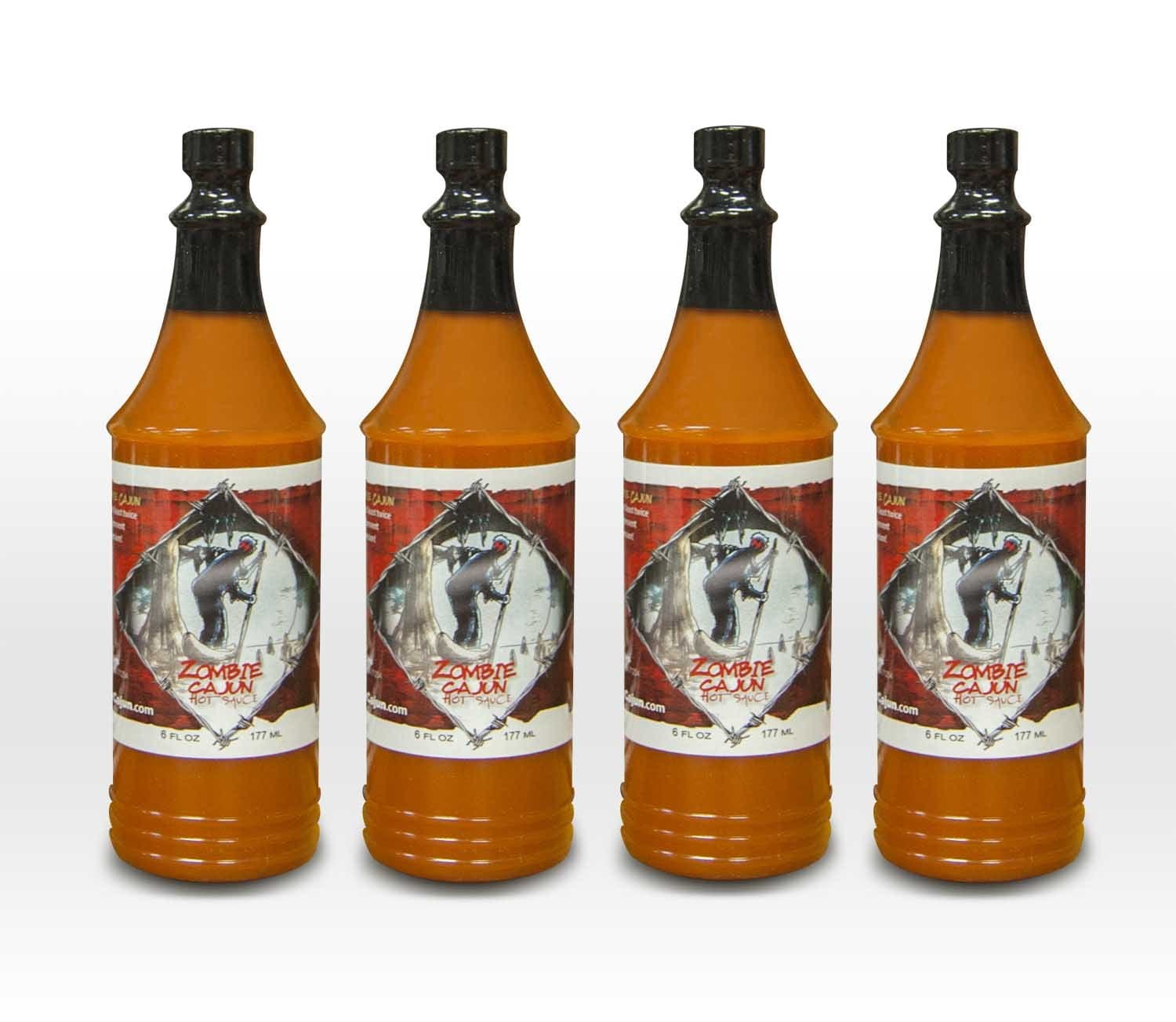 Zombie Cajun Hot Sauce - 4 Full Size (6oz) Bottles of Traditional Creole Slow Cooked Louisiana Hot Sauces made with Cayenne Peppers. It's Not About the Hot It's About the Flavor