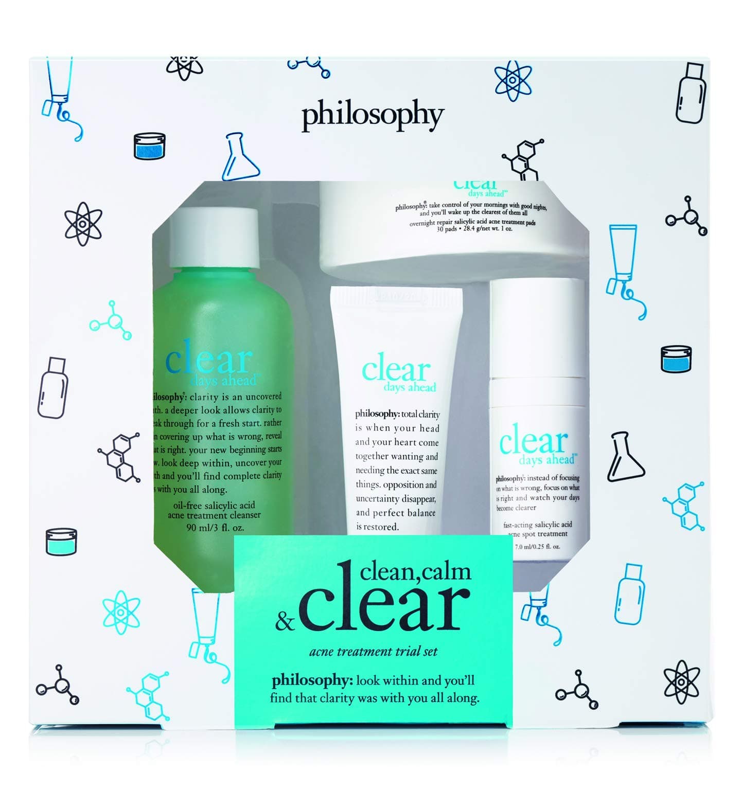 Philosophy clear days clean calm clear 4 piece acne treatment trial set