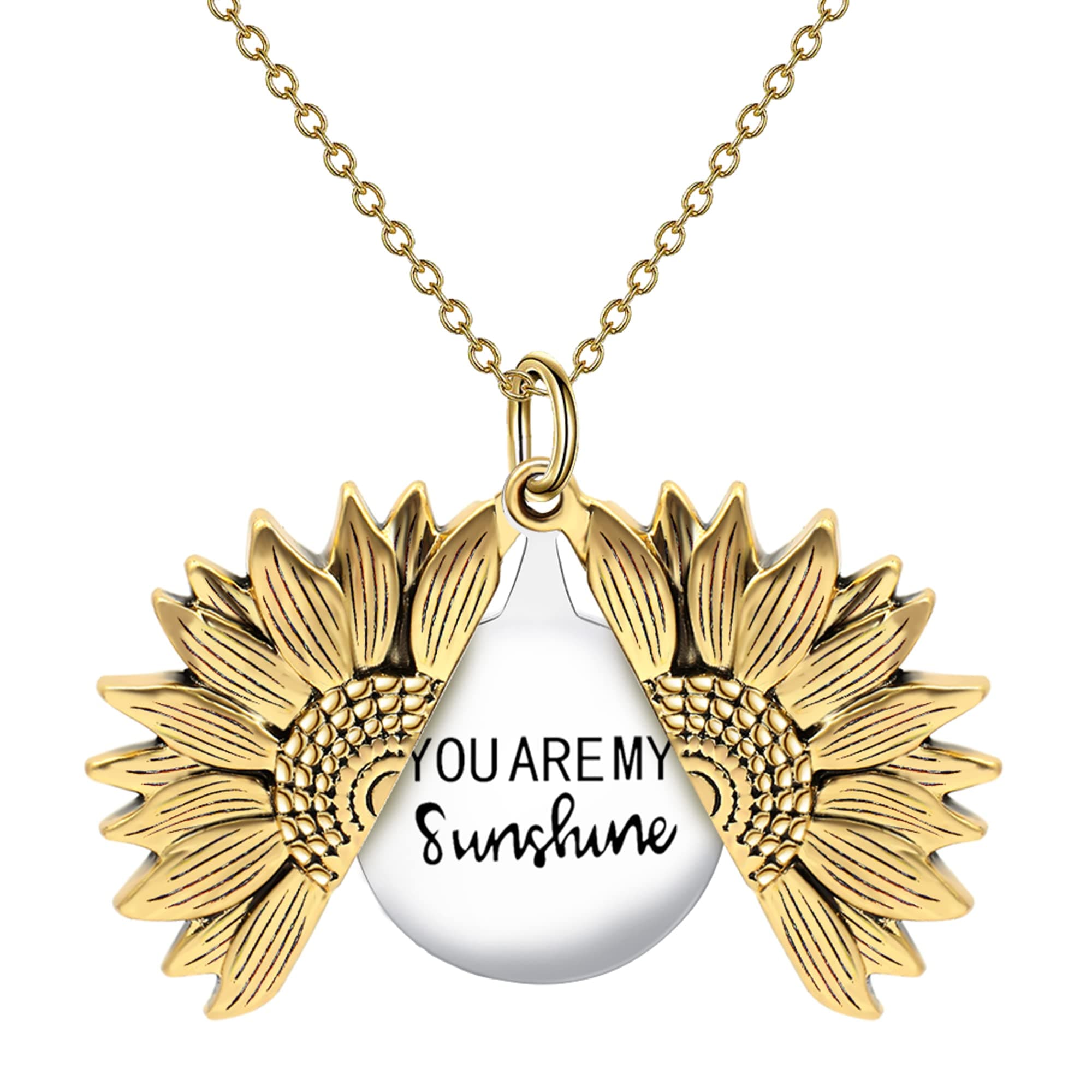 You Are My Sunshine Engraved Necklace Inspirational Sunflower Locket Necklace Jewelry Mother's Day Gift for Women Girlfriend