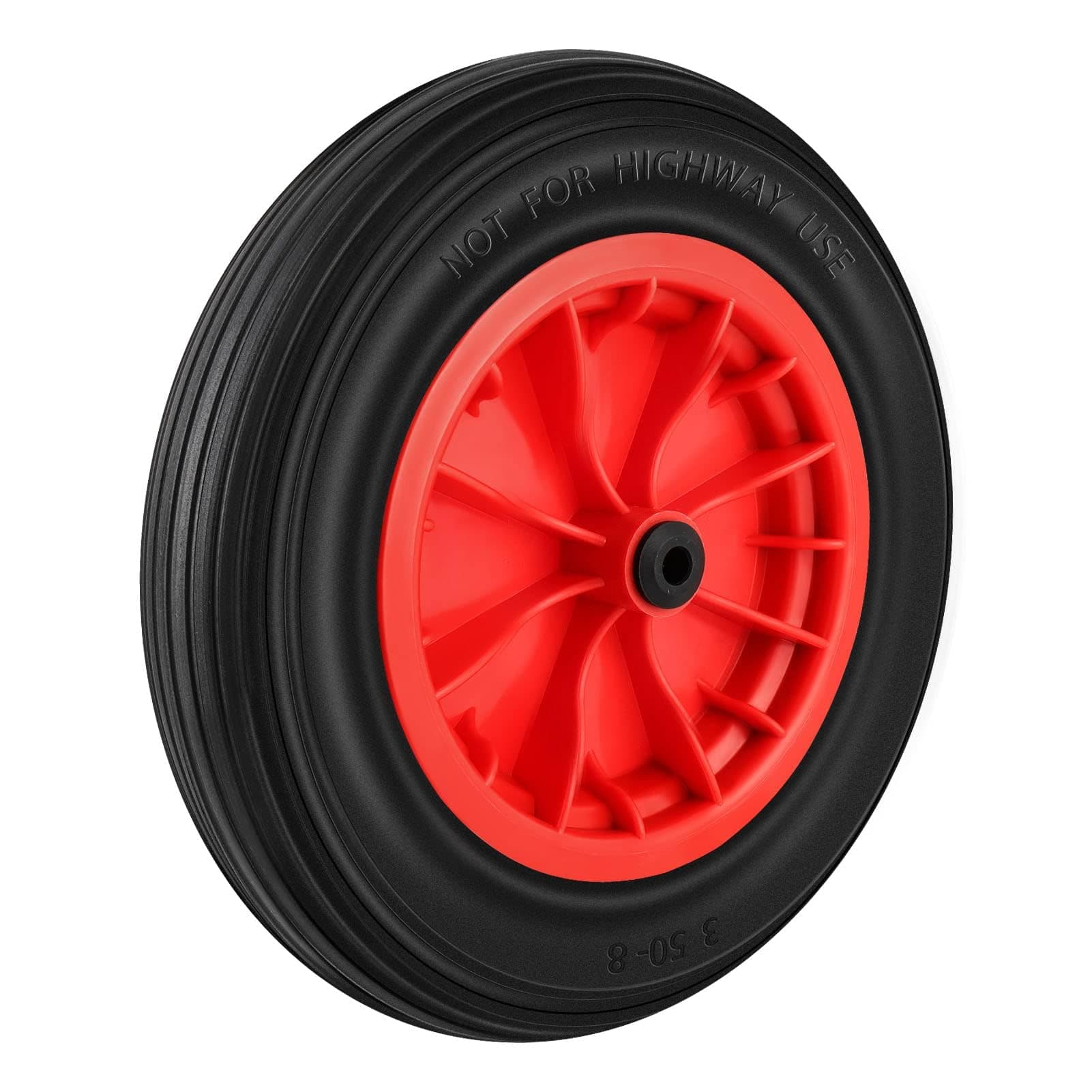 14" Wheelbarrow Wheel PU Puncture Proof Solid 3.50-8 Wheel Solid Tyre Rim Tyre Heavy Duty Replacement Tire for Garden Trolley Barrow Go Cart (Red)