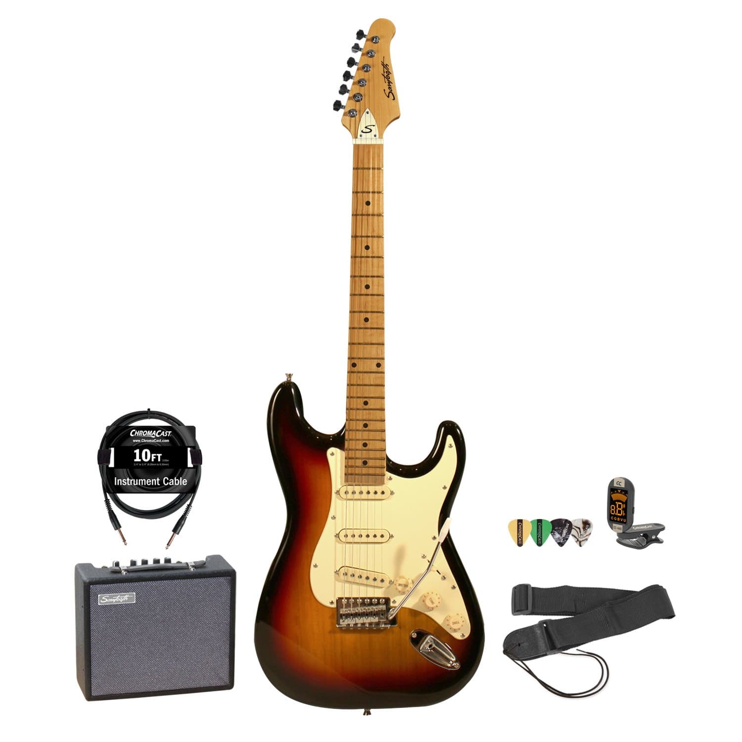 Sawtooth Electric Guitar Bundle, Sunburst (ST-ES-SBVC-KIT-5)