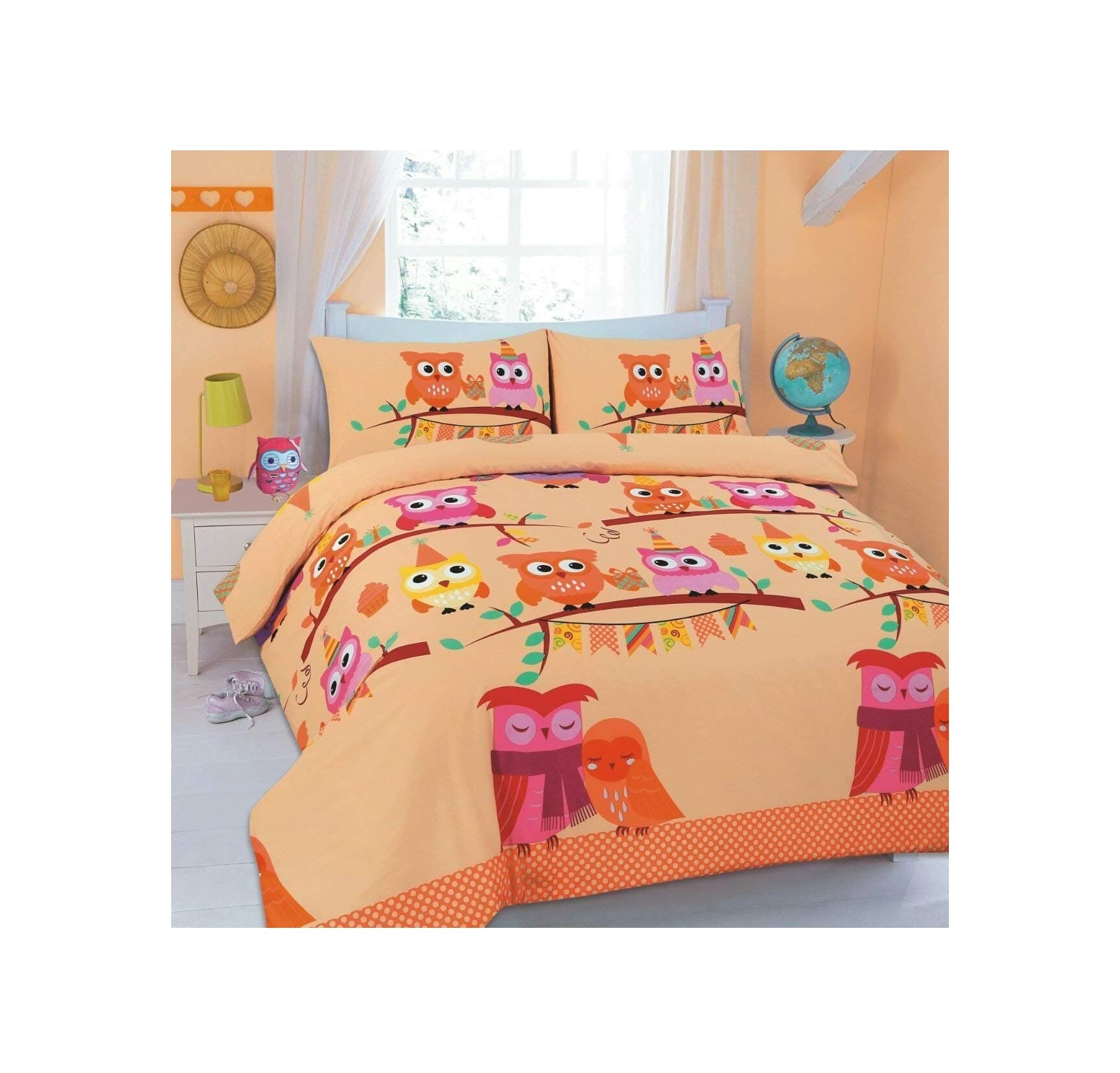 Cute Owl Peach Duvet Cover Sets, Quilt Cover Bedding Set, Single, Double, King, Super King (Double)