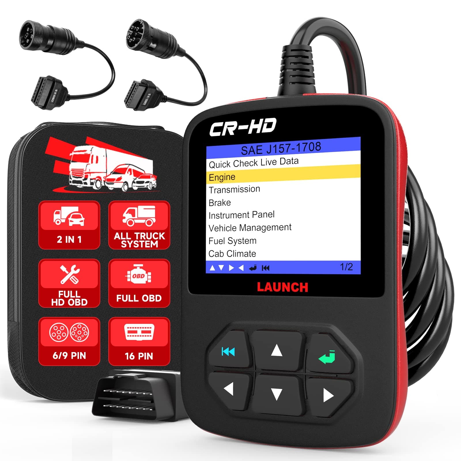 LAUNCH CR-HD Plus Heavy Duty Truck Scanner Diagnostic Scan Tool OBD. EOBD . HOBD Check Engine Diesel Truck & Car 2-in-1 OBD2 Code Reader