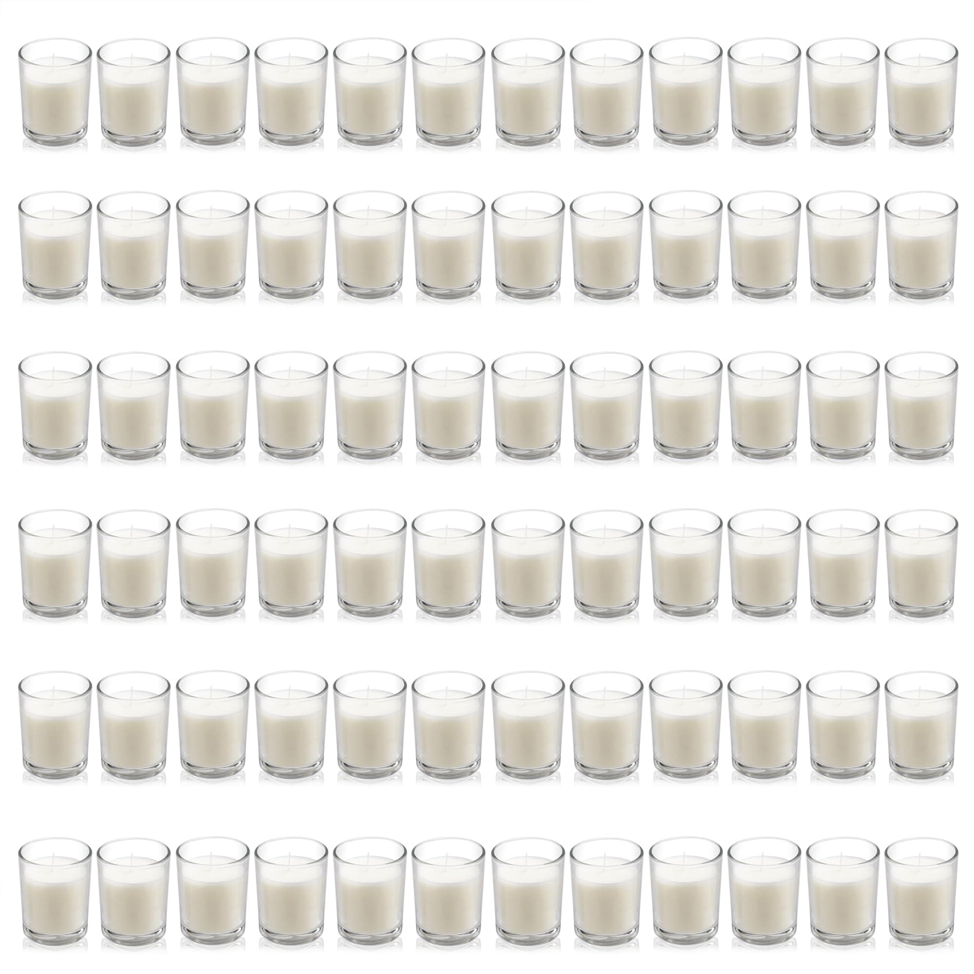Housecret 72 Pack Warm White Unscented Clear Glass Filled Votive Candles. Hand Poured Wax Candle Ideal Gifts for Aromatherapy Spa Weddings Birthdays Holidays Party