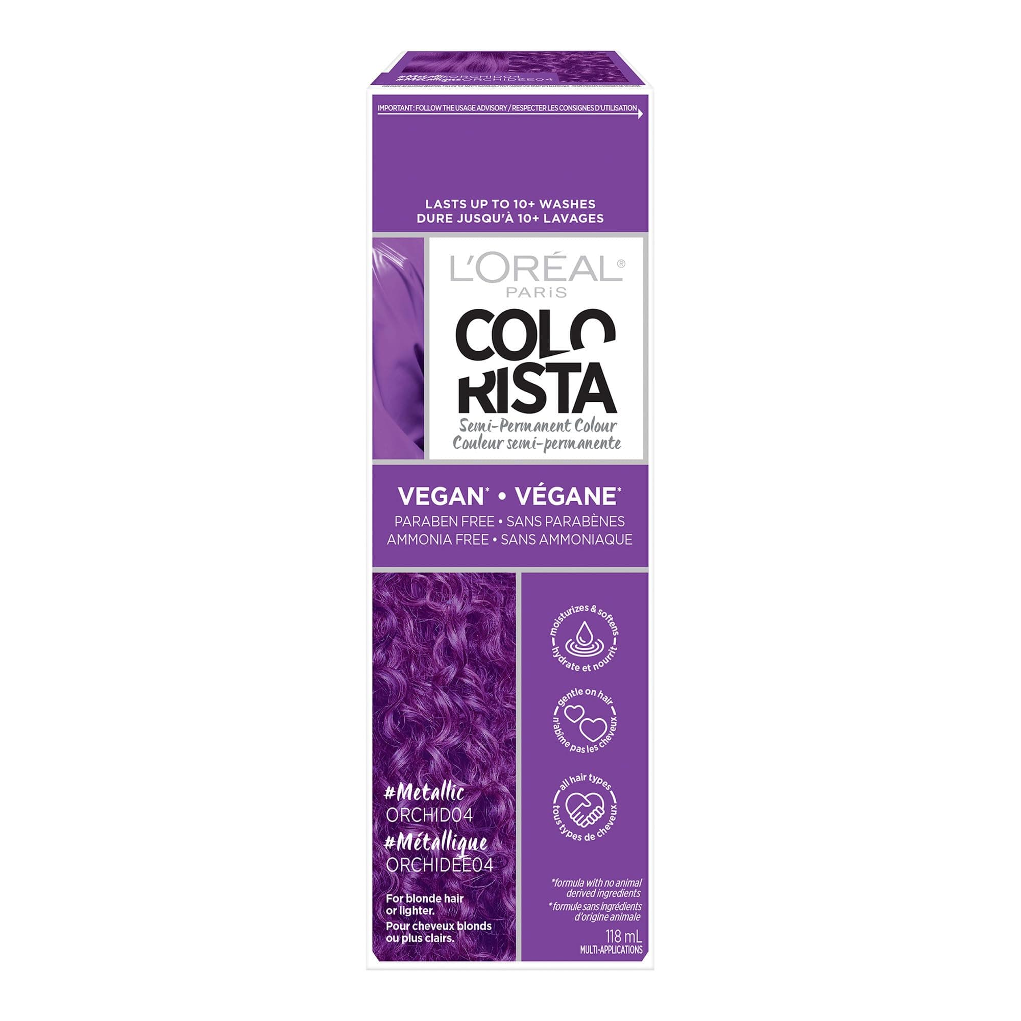 Colorista L'Oreal Paris #Metallic Semi Permanent Hair Color for light blonde or bleached hair, Metallic Orchid, 1 kit