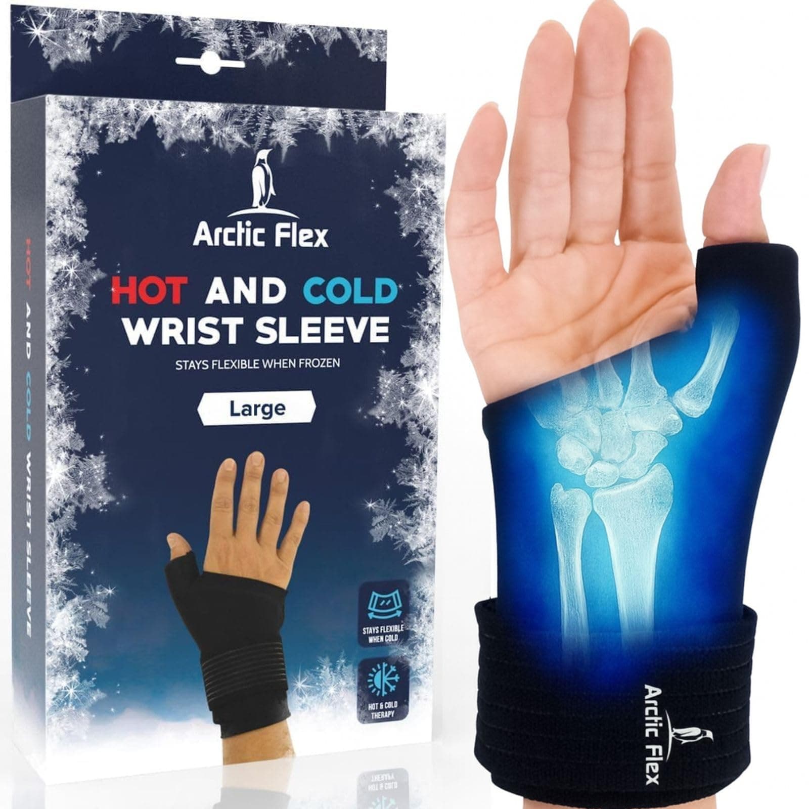 Arctic Flex Wrist Ice Pack Wrap - Gel Support for Arthritis Hand & Thumb - Reusable Hot & Cold Therapy Brace for Pain Relief, Tendonitis, Carpal Tunnel, Tenosynovitis - Wearable Warm Compress