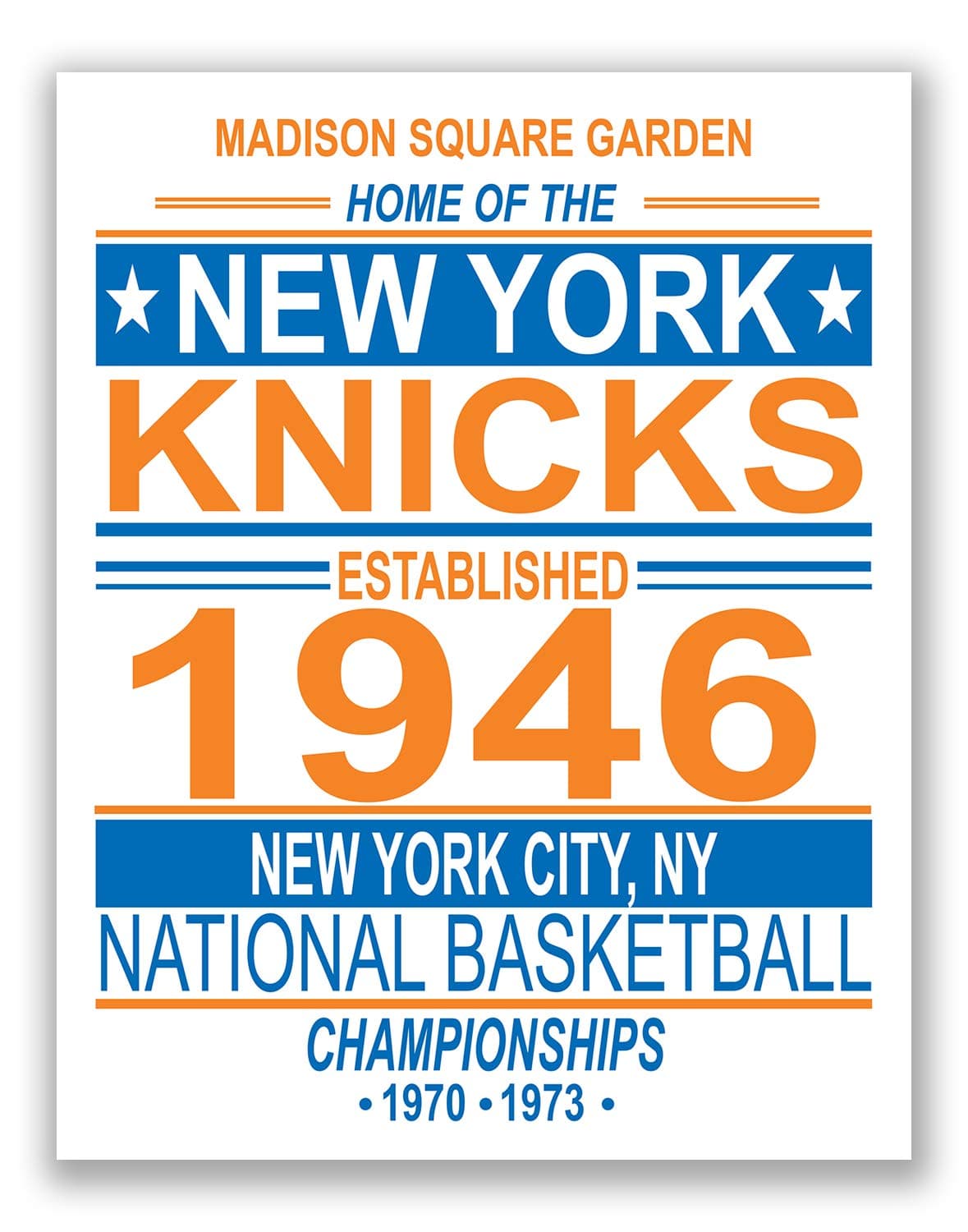New York Knicks Wall Decor - NBA Poster, NY Knicks Decor - Set of 1 (11x14) - Unframed