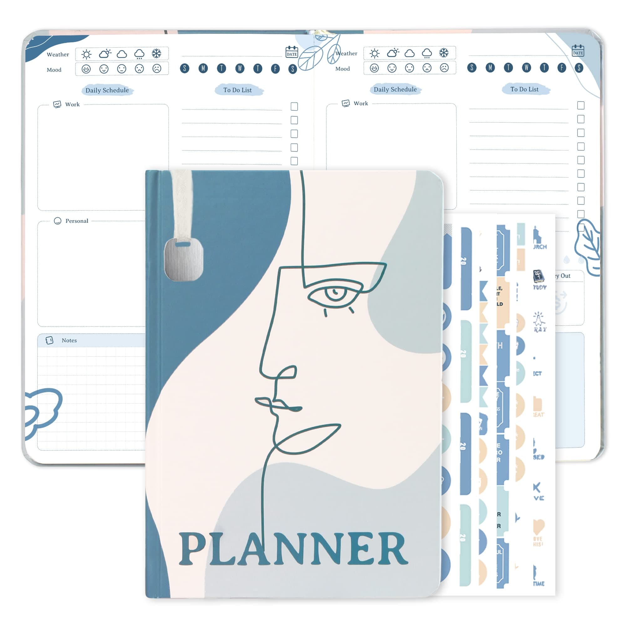 Daily To Do List Planner Notebook with Stickers (8”x 6”) - 2024 6 Months Undated Task Checklist Academic Planner Journal with Stickers for Time Management- Office Supplies to Organize Appointments & Schedules, Plan Agendas, And Boost Productivity - Abstract Blue