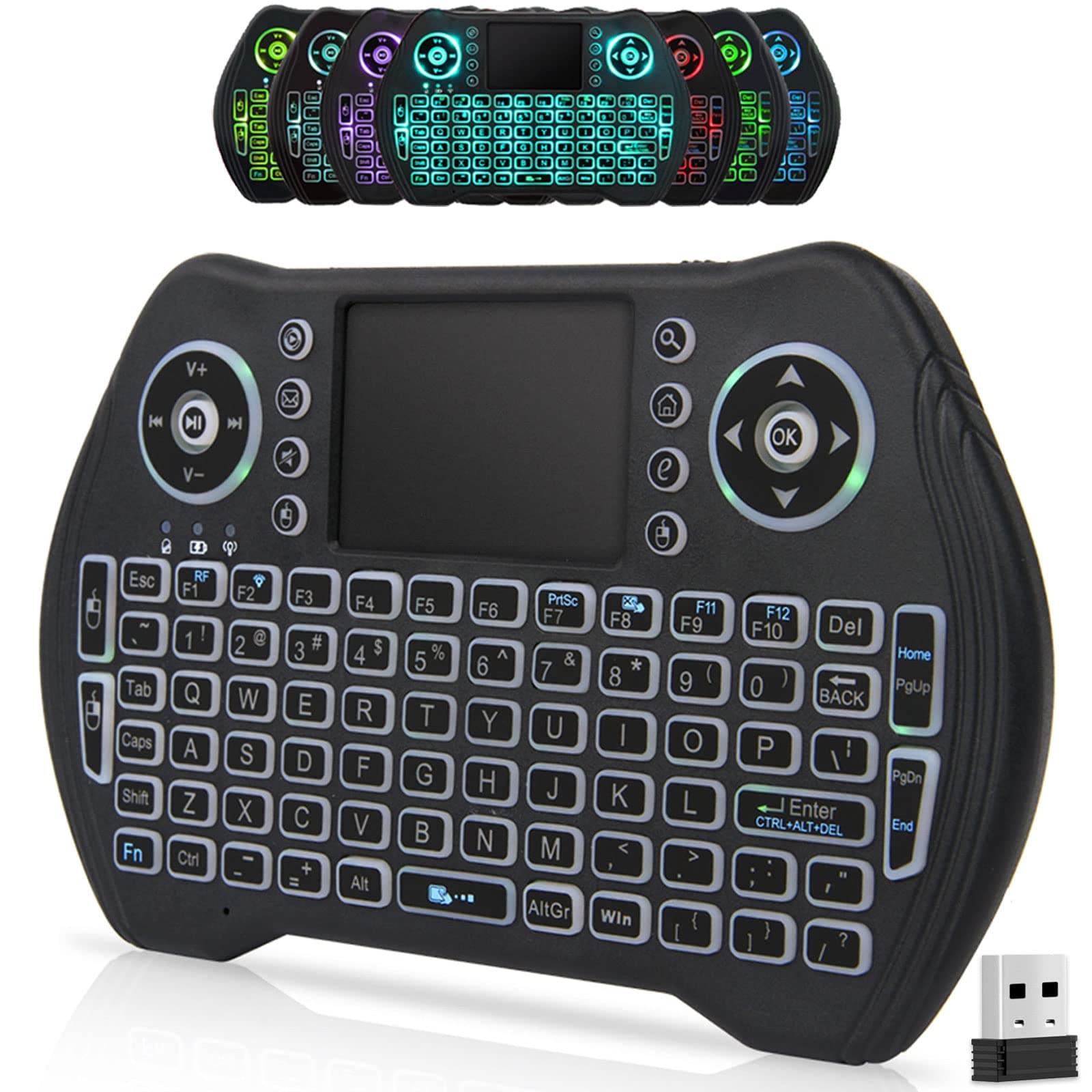 BL Mini Wireless Keyboard Remote Control with Touchpad Mouse Combo, Backlit 2.4GHz Mini Keyboard Wireless USB Dongle Rechargeable Li-ion Battery for Android TV Box Smart TV PC PS3 Windows MacOS X-Box