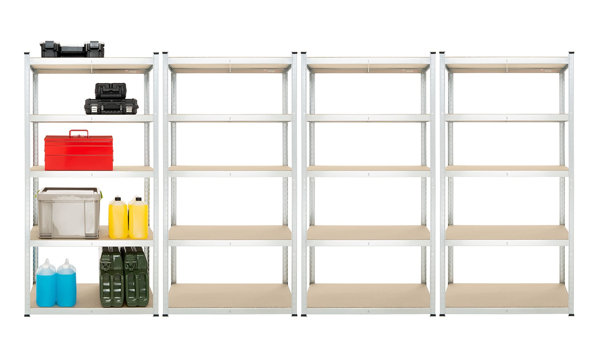 Storage Affairs Heavy Duty Garage Shelving: 4X 180 x 90 x 40 (cm) 175kg Per Tier (875kg Total) | Grey Rust Resistant Steel Frame| Boltless Assembly & Adjustable Shelf Height | For Shed, Home & Office