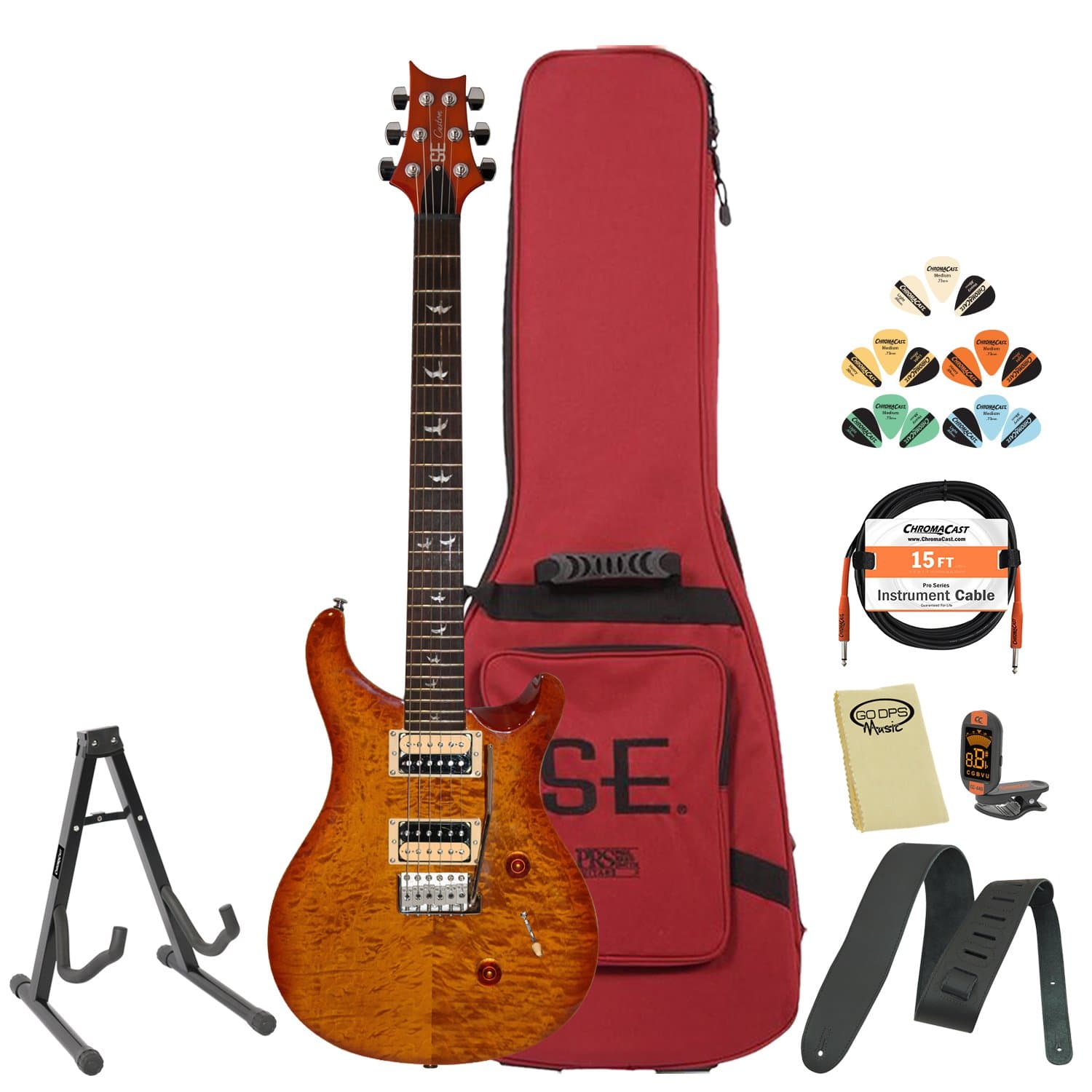 GoDpsMusic CM4VS30 PRS SE 30th Anniversary Custom 24 Vintage Sunburst Electric Guitar with Accessories and Gig Bag