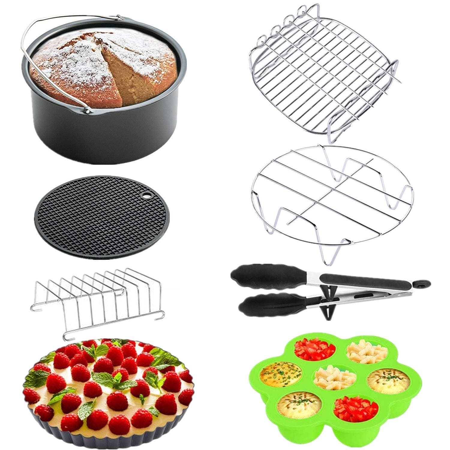 XL Air Fryer Accessories 8 Inch for Gowise Phillips Power Nuwave Farberware and Cozyna Air Fryer, Set of 8, Fit All 5.3QT - 5.8QT and UP [Energy Class A+]