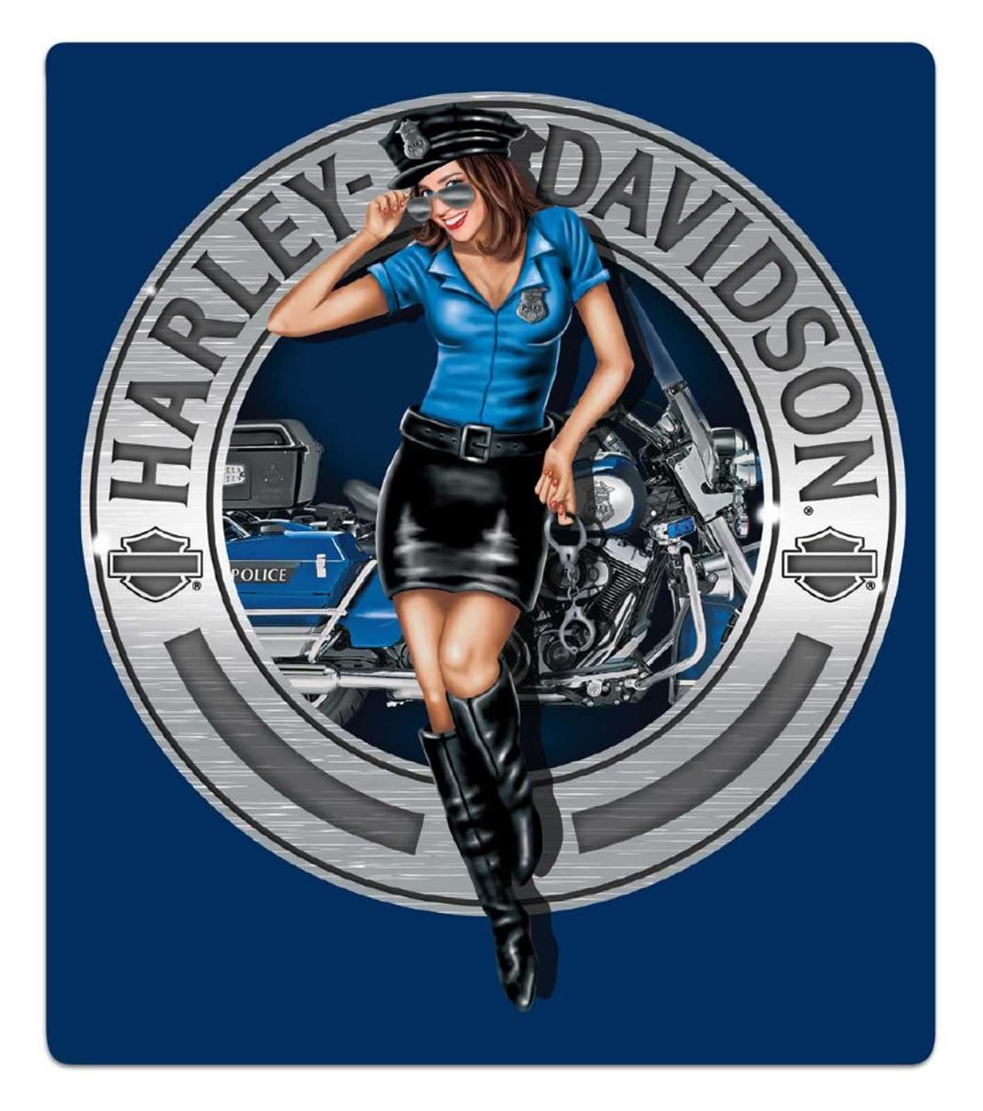Harley-Davidson Police Babe Embossed Tin Sign, Rectangle 13 x 15 inches - Blue