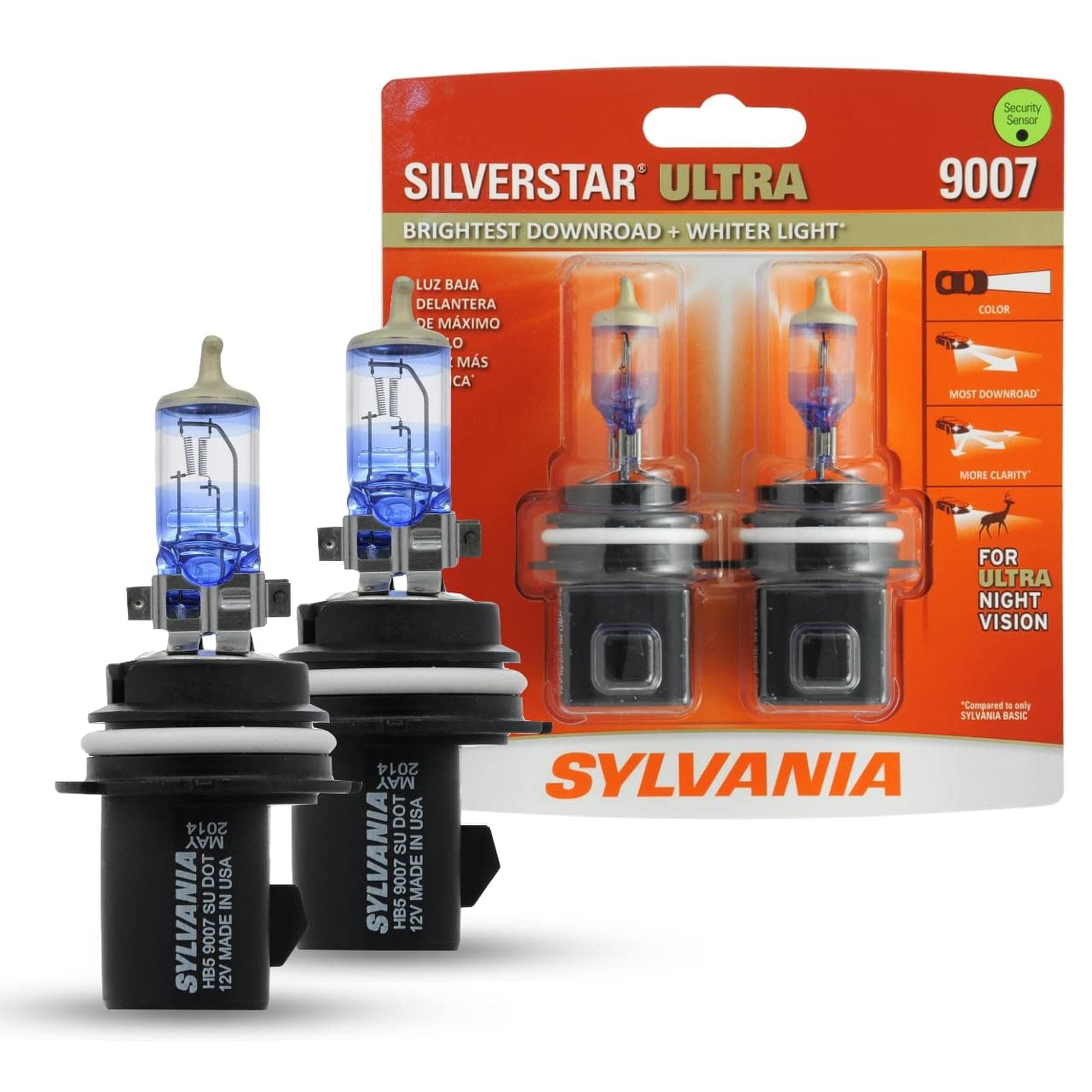 SYLVANIA - 9003 SilverStar Ultra - High Performance Halogen Headlight Bulb, High Beam, Low Beam and Fog Replacement Bulb, Brightest Downroad with Whiter Light, Tri-Band Technology (Contains 2 Bulbs)