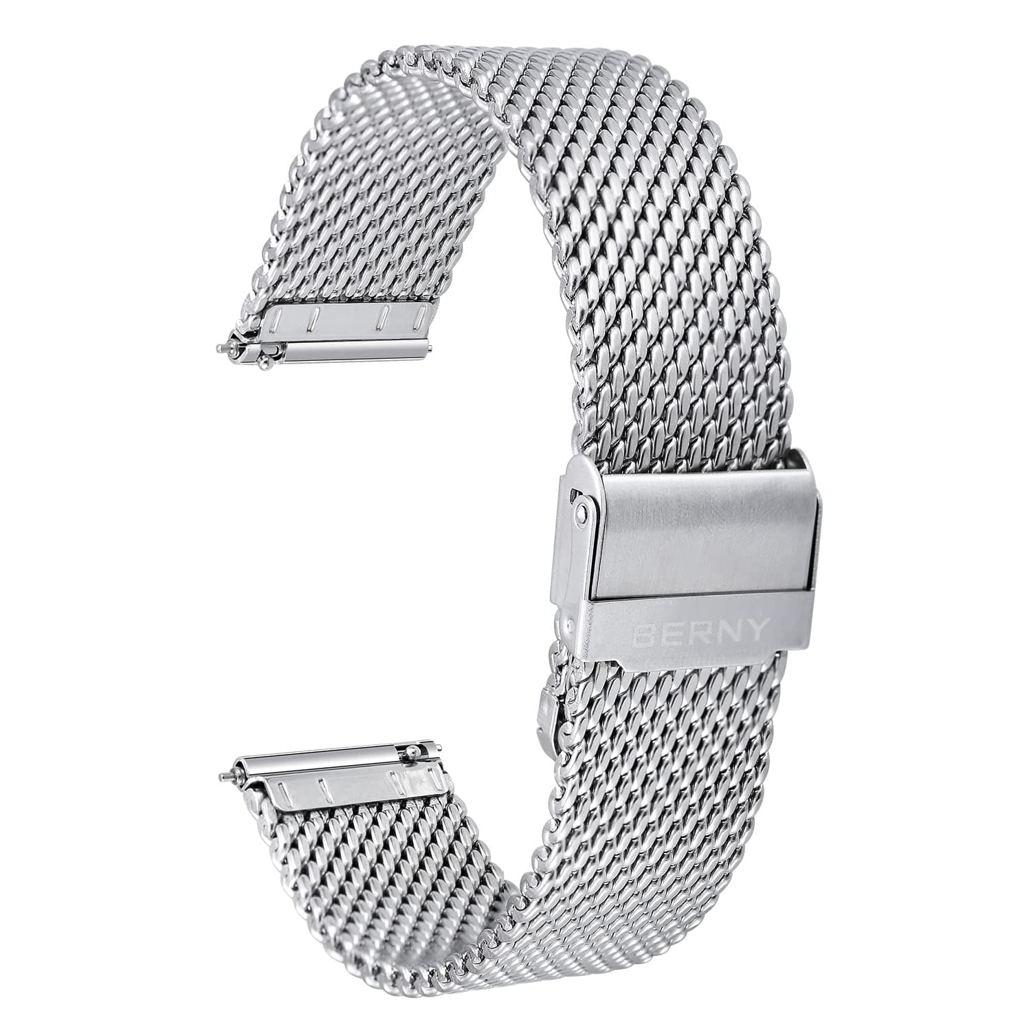 BERNY Stainless Steel Mesh Watch Band for Mens Women Quick Release Adjustable Milanese Watch Straps Thick Heavy Duty Metal Bracelet with Safty Clasp Black Silver 18mm 20mm 22mm 24mm