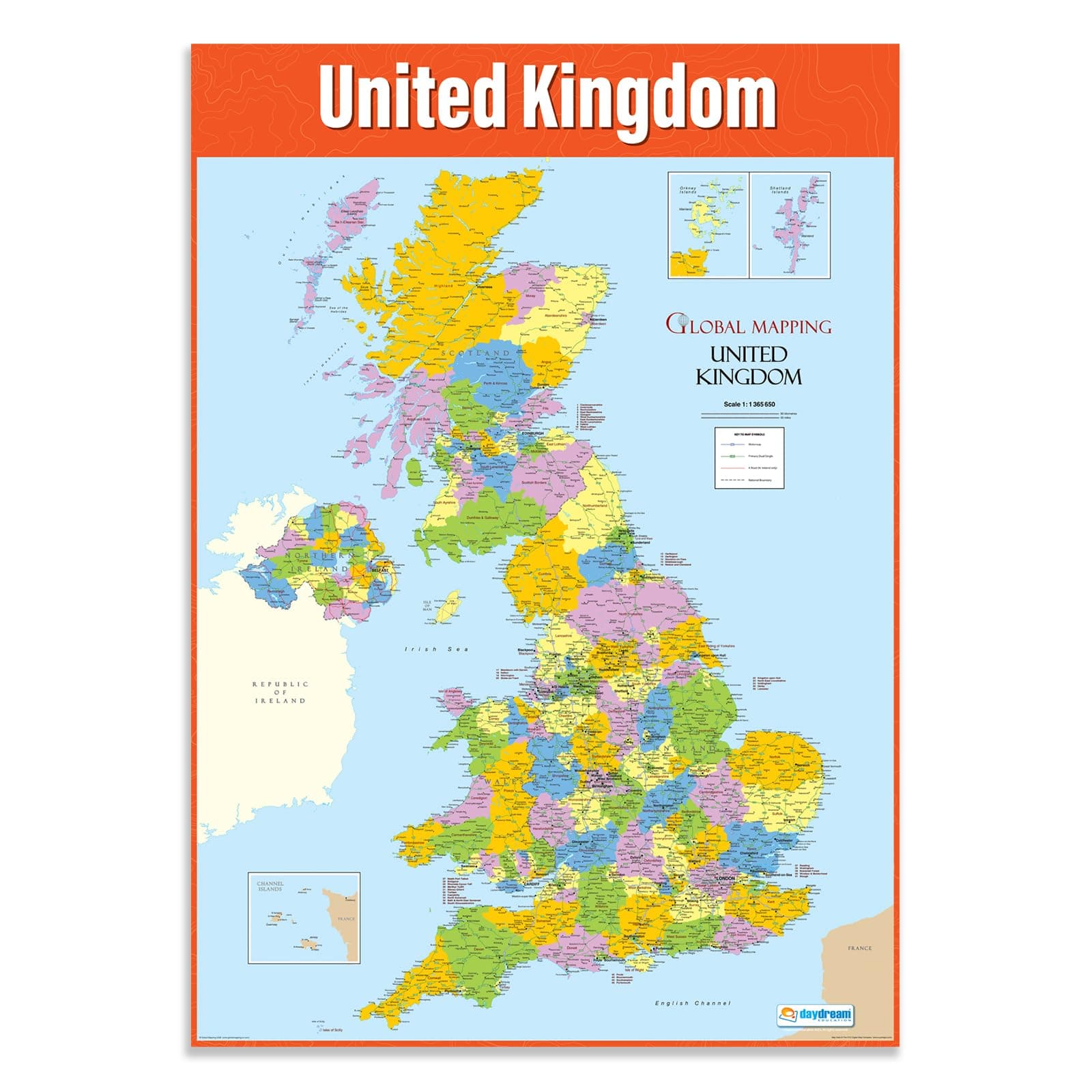 UK Map Geography Poster - EXTRA LARGE - A1 (850mm x 594mm) - Gloss Paper - Secondary School Geography Wall Charts by Daydream Education