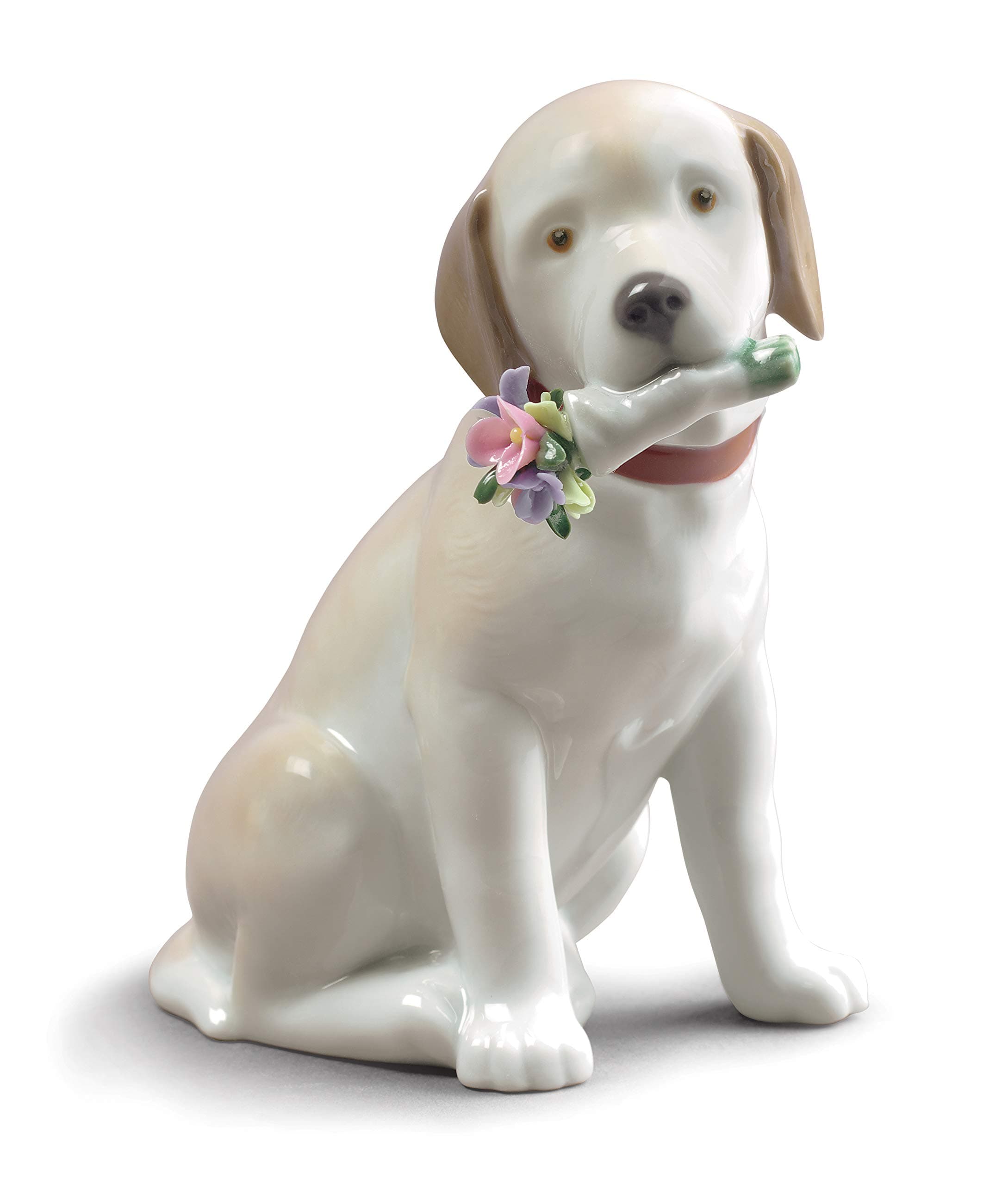 LLADRÓ This Bouquet is for You Dog Figurine. Porcelain Dog Figure.