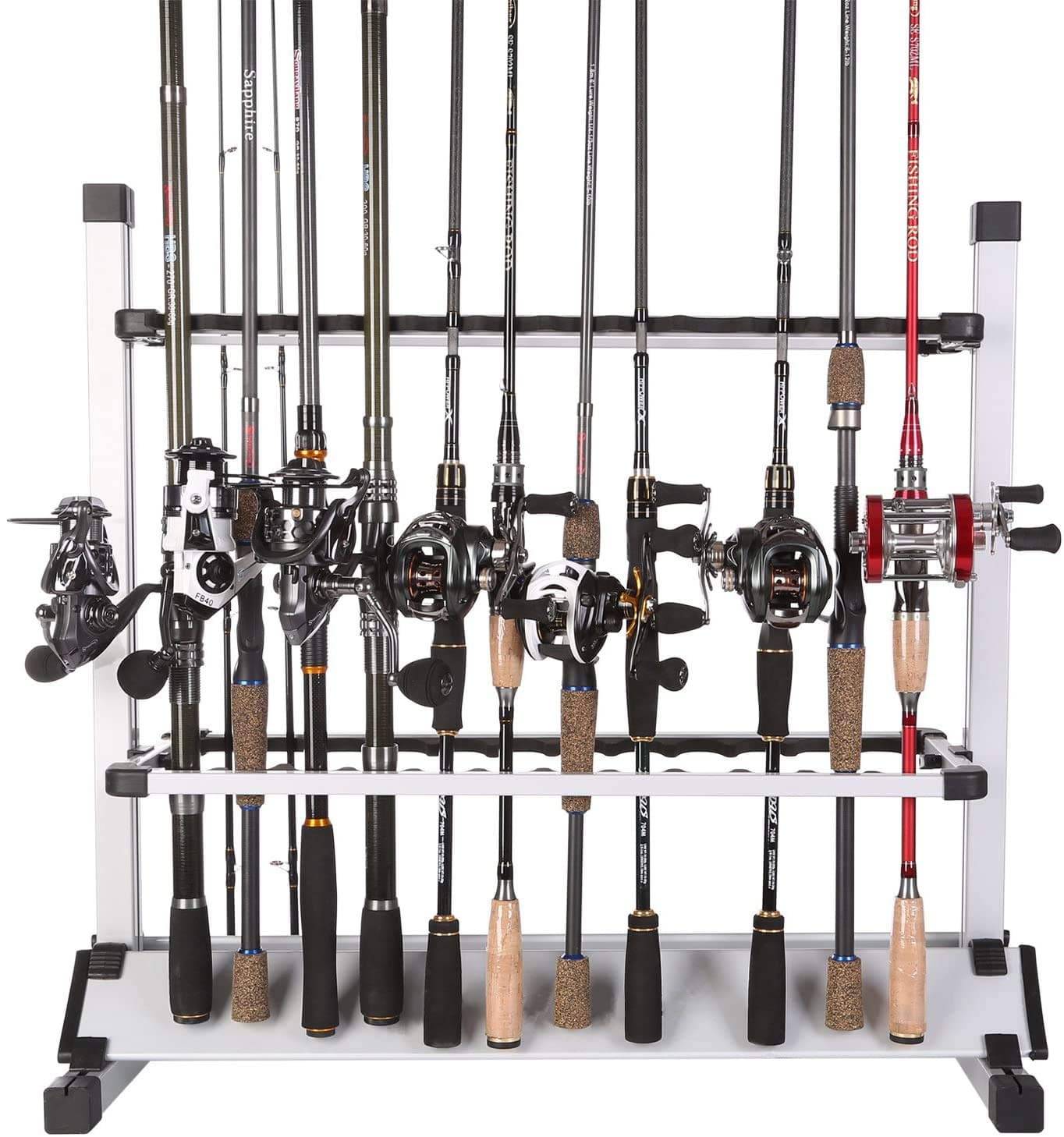 Fishing Rod Rack Metal Aluminum Alloy Fishing Rod Organizer Portable Fishing Rod Holder Hold Up to 24 Rods for All Type Fishing Pole