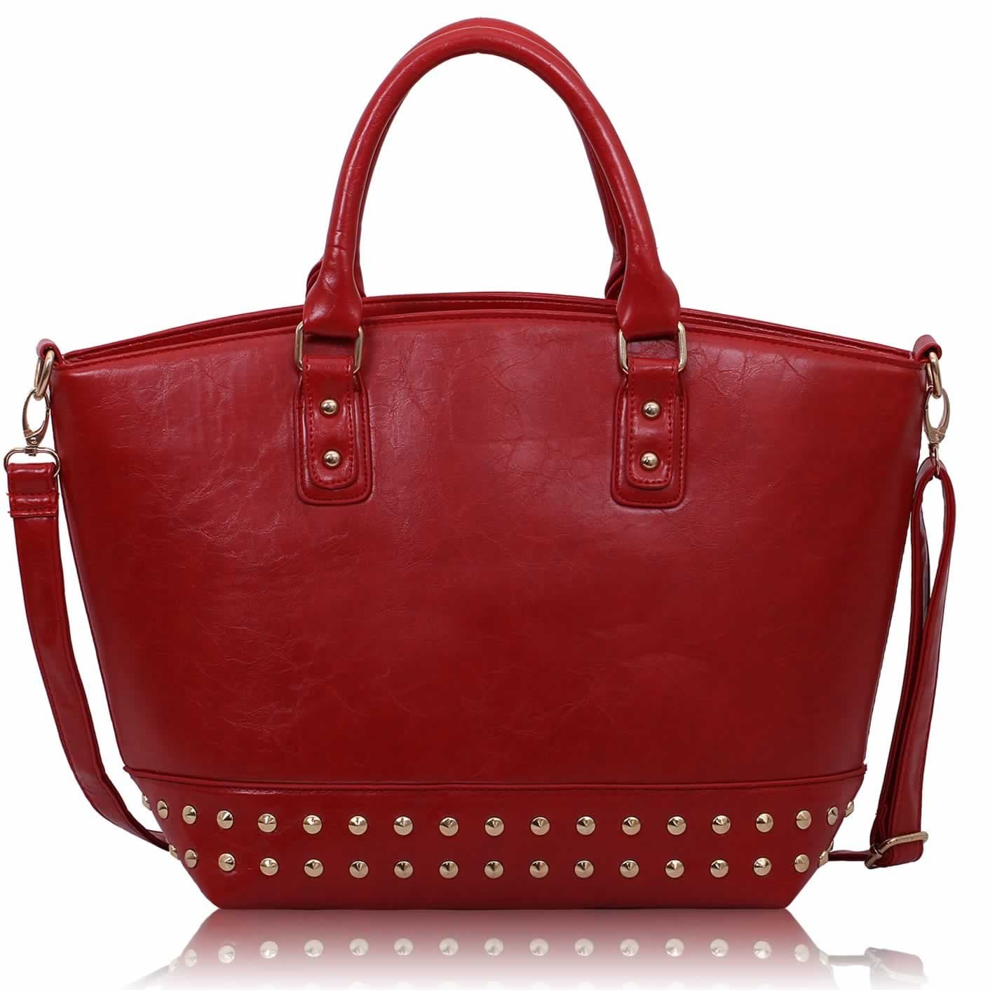 UKFS Studded Base Holly Tote Bag / Designer Vintage Ladies Celebrity Handbag / Shopper (Red)