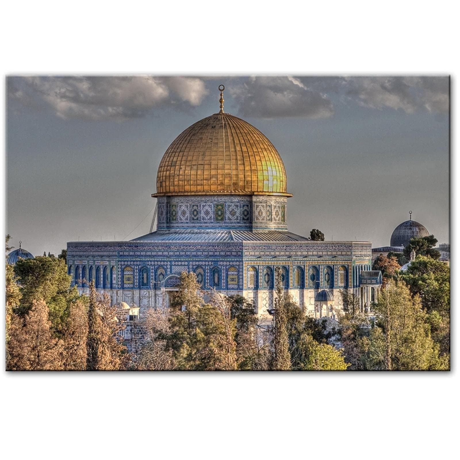 Masjid Al Aqsa and Dome of The Rock Wall Art Posters Realist Mosque Canvas Art Prints Pictures for Living Room Wall Decor 80X120cm(31x47in) Frameless