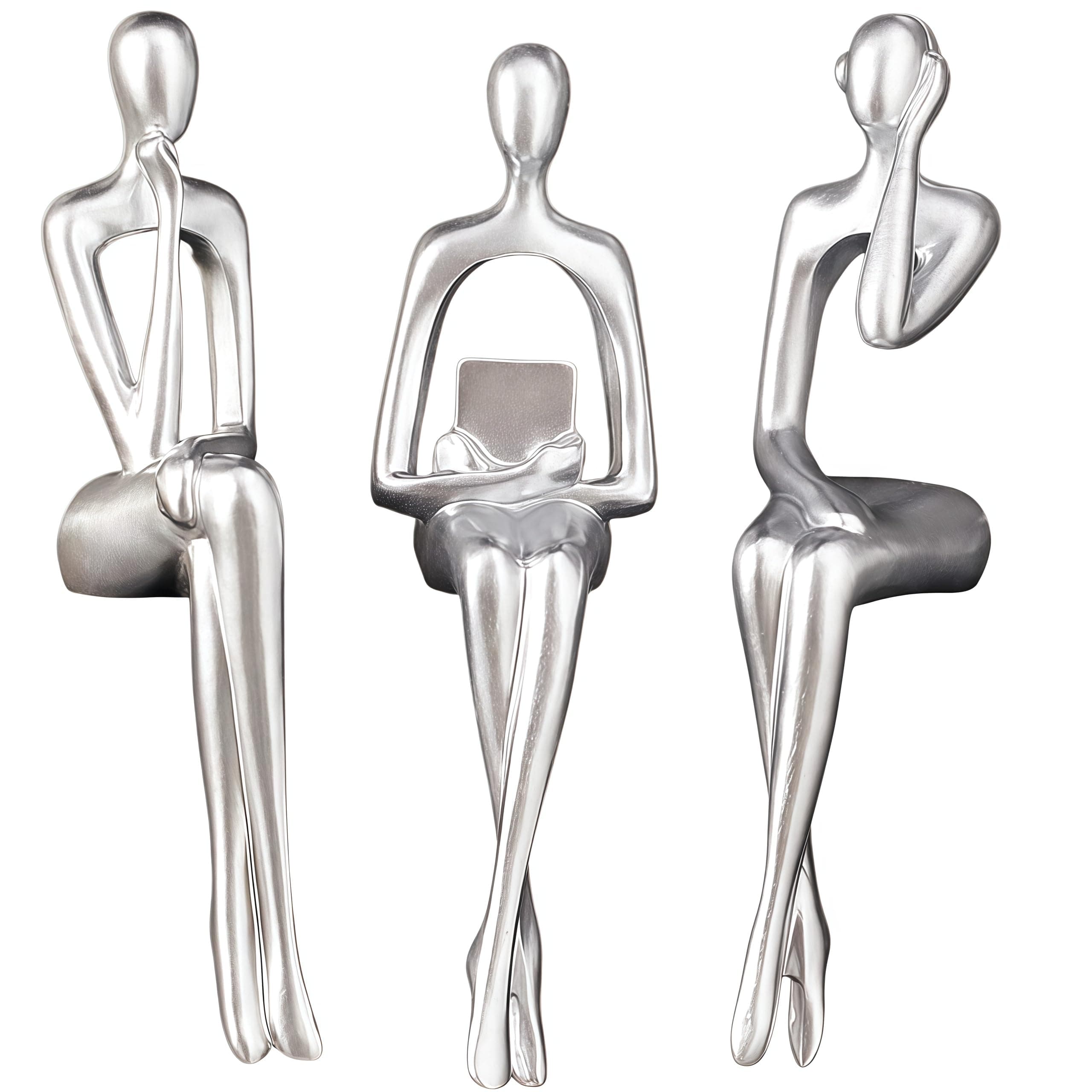 XINXAUN Silver Decor Thinker Statue Ornaments Abstract Decor Sculptures Resin Statue Modern Decorative Objects Desk Decor Small Shelf Decor Figurines Home Decorations for Living Room