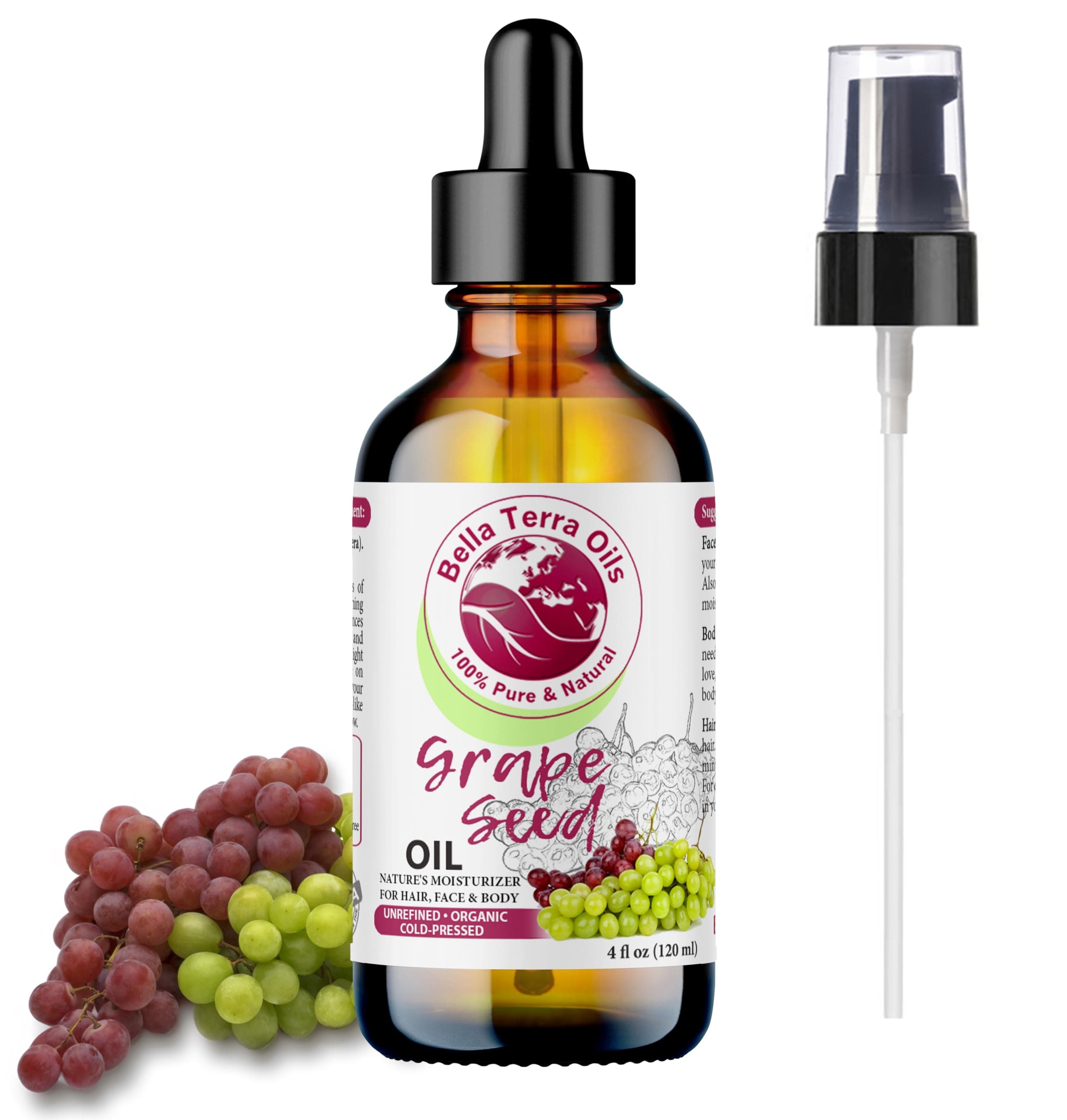 NEW Grape Seed Oil. 120ml Cold-pressed. Unrefined. Organic. 100% Pure. Rich in vitamins. Hexane-free. Rejuvenates Skin. Softens Hair. Natural Moisturiser. For Hair, Skin, Nails, Beard, Stretch Marks.
